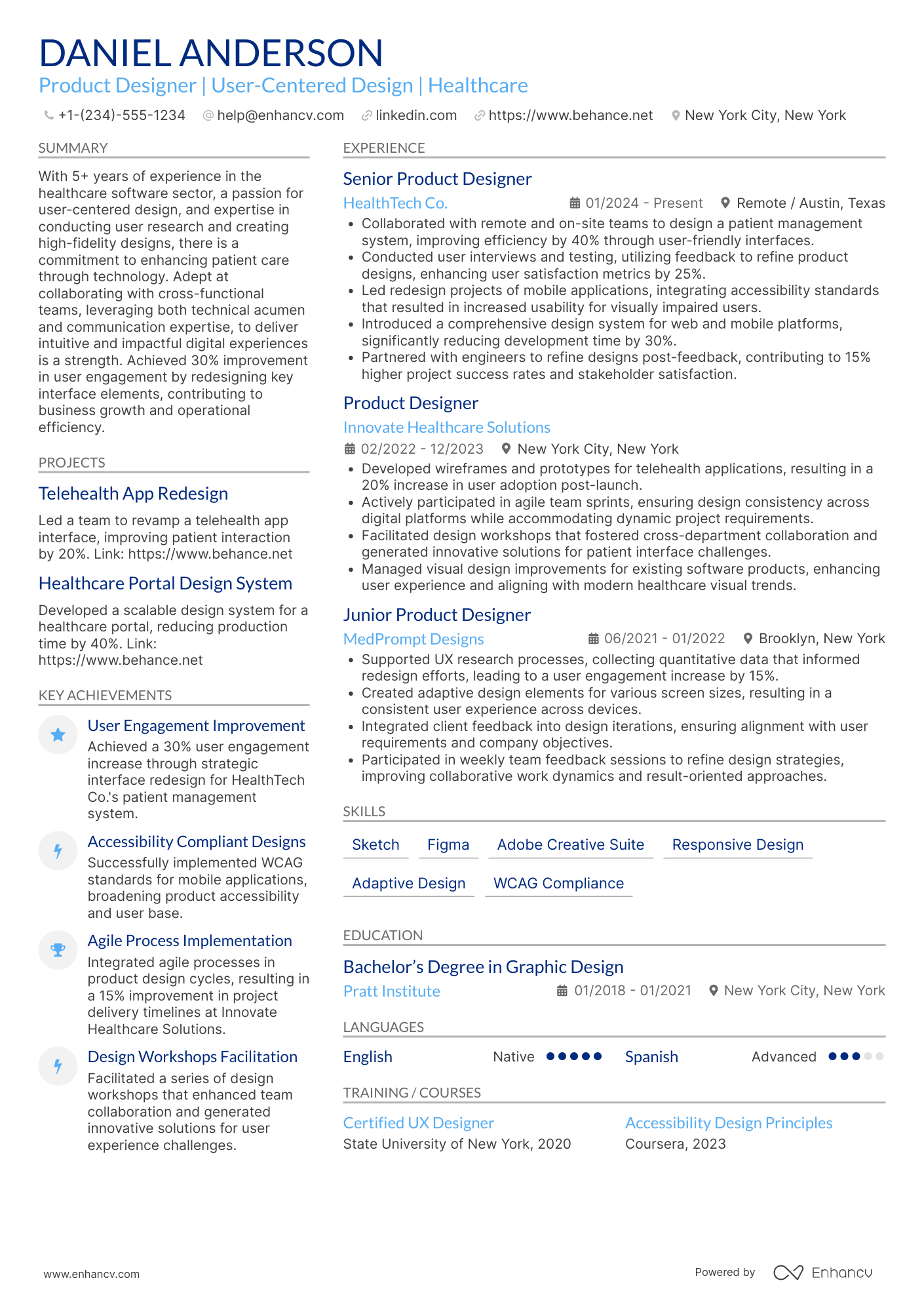 Contract Product Designer Resume Example