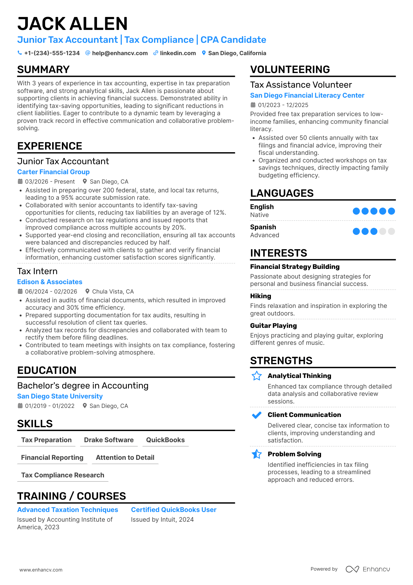 Junior Tax Accountant Resume Example