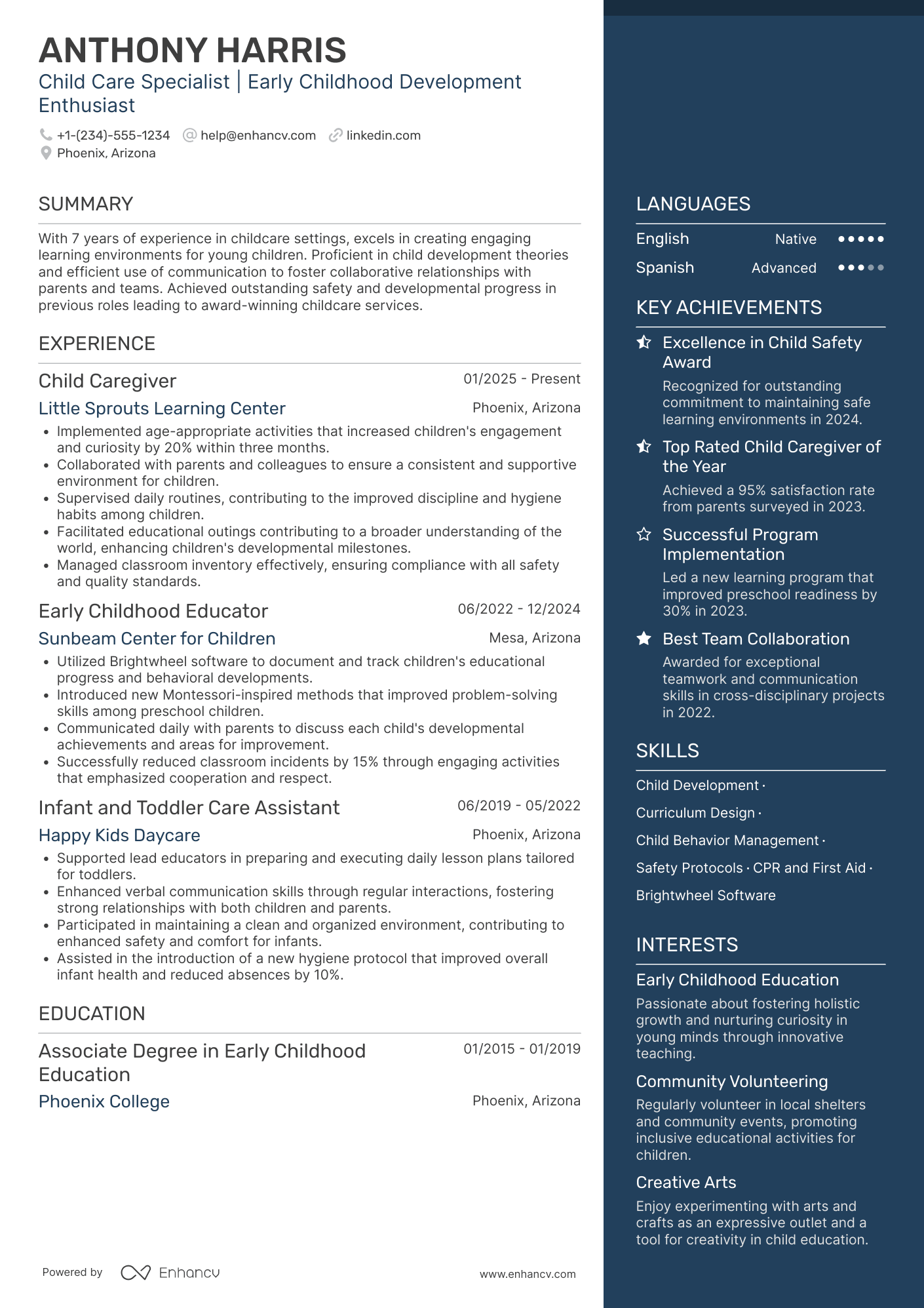 Child Caregiver Resume Example