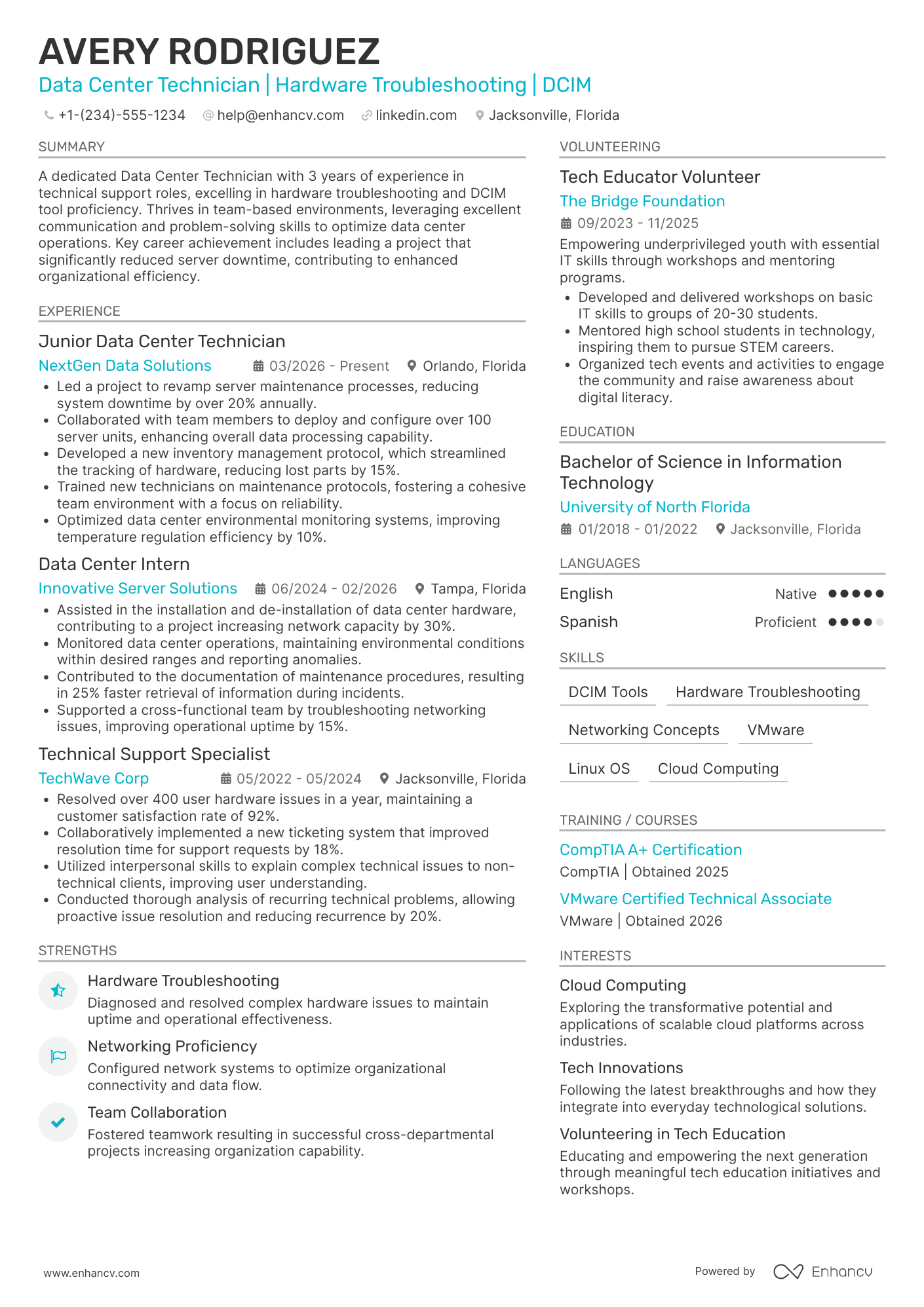 Associate Data Center Technician Resume Example