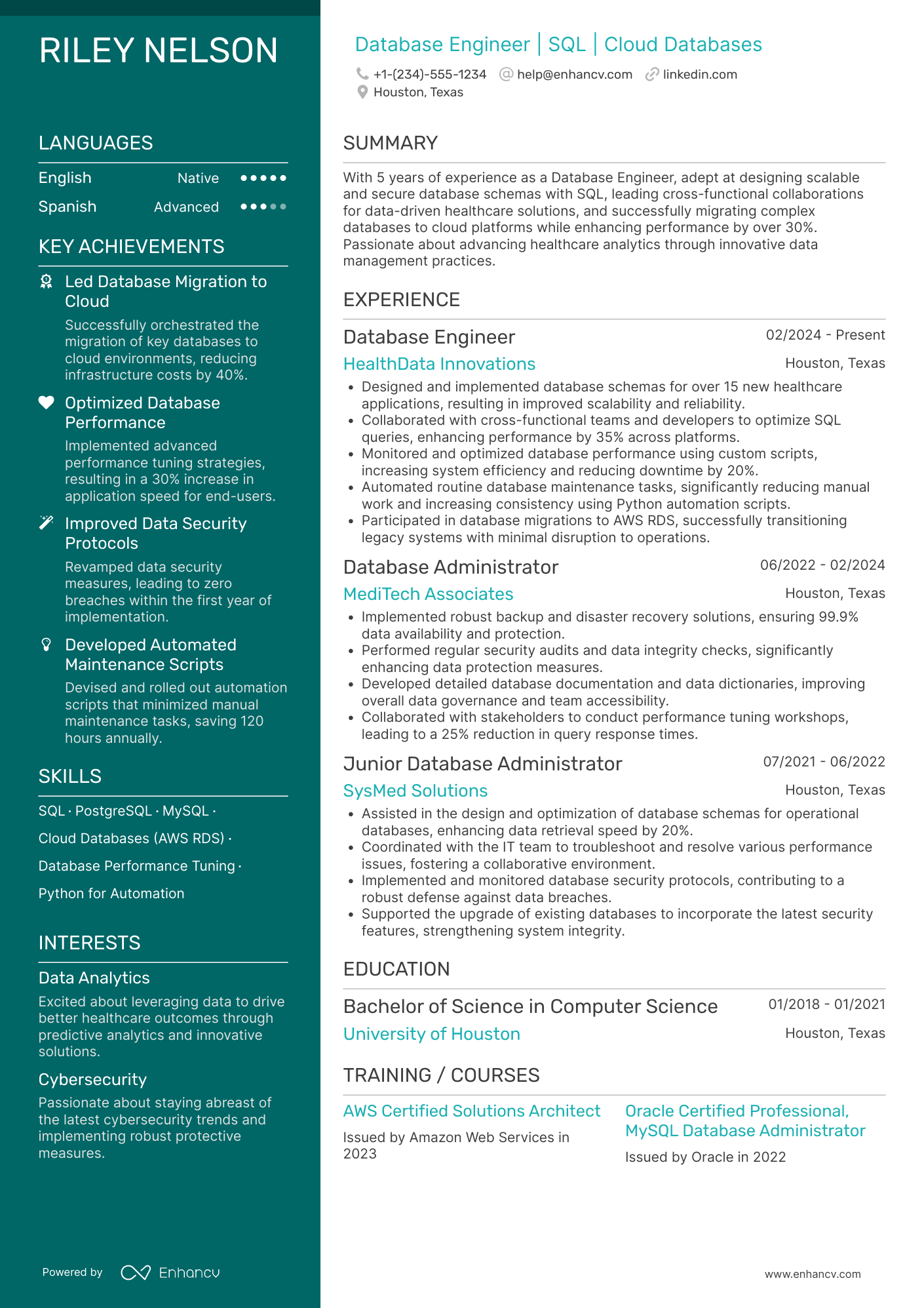 Mid Level Database Engineer Resume Example