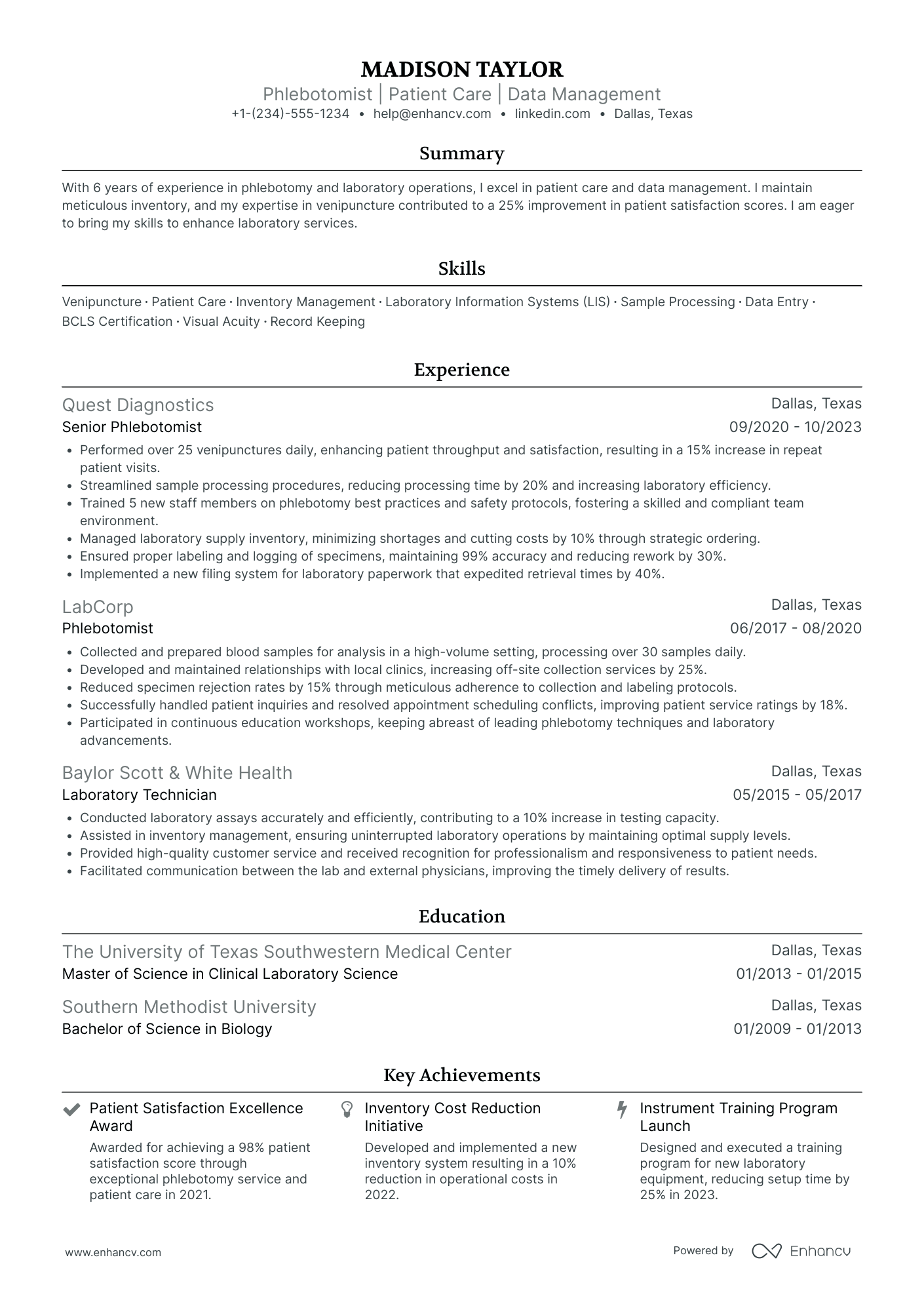 Phlebotomist Manager Resume Example