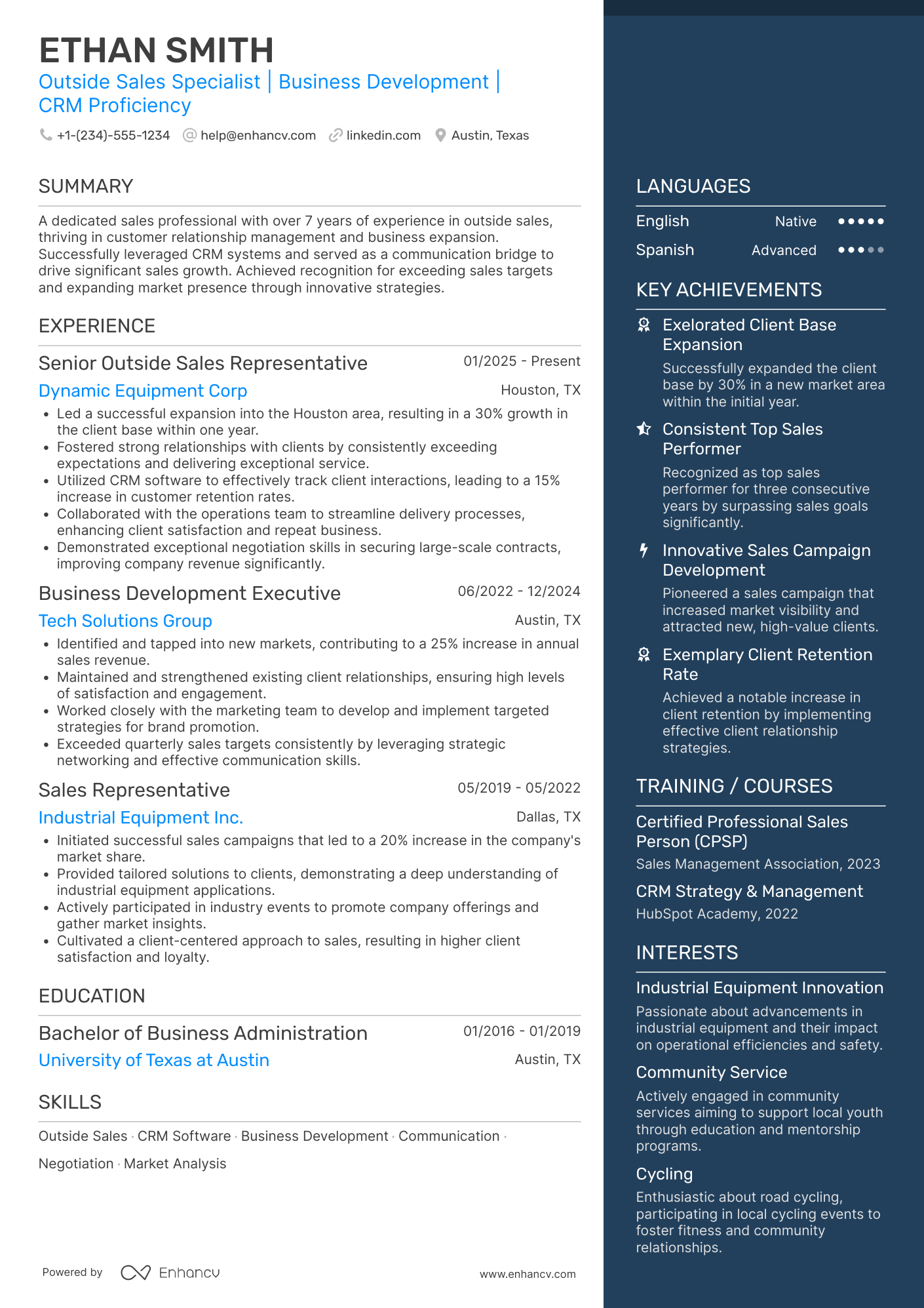 Outside Sales Professional Resume Example