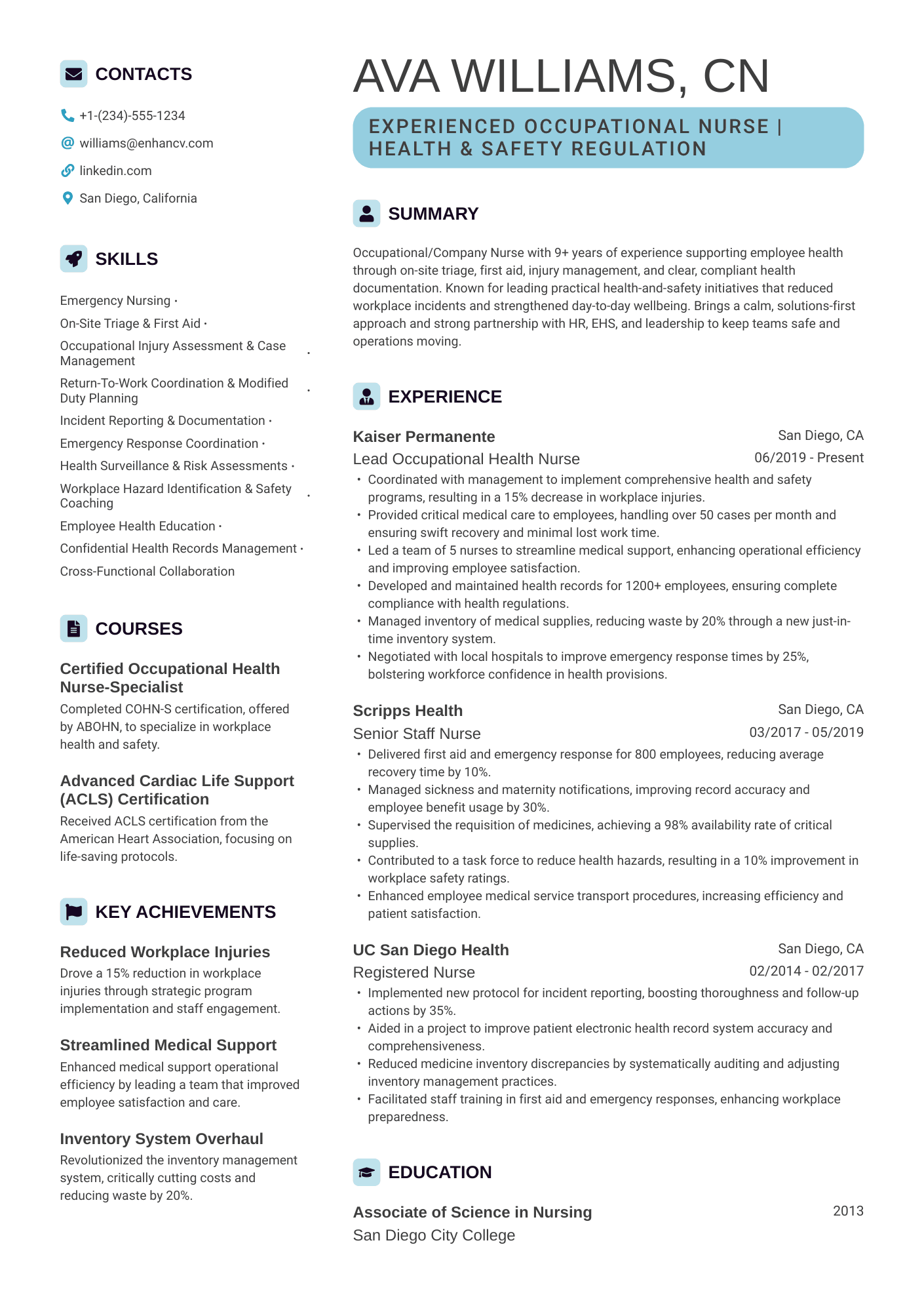Company Nurse Resume Example