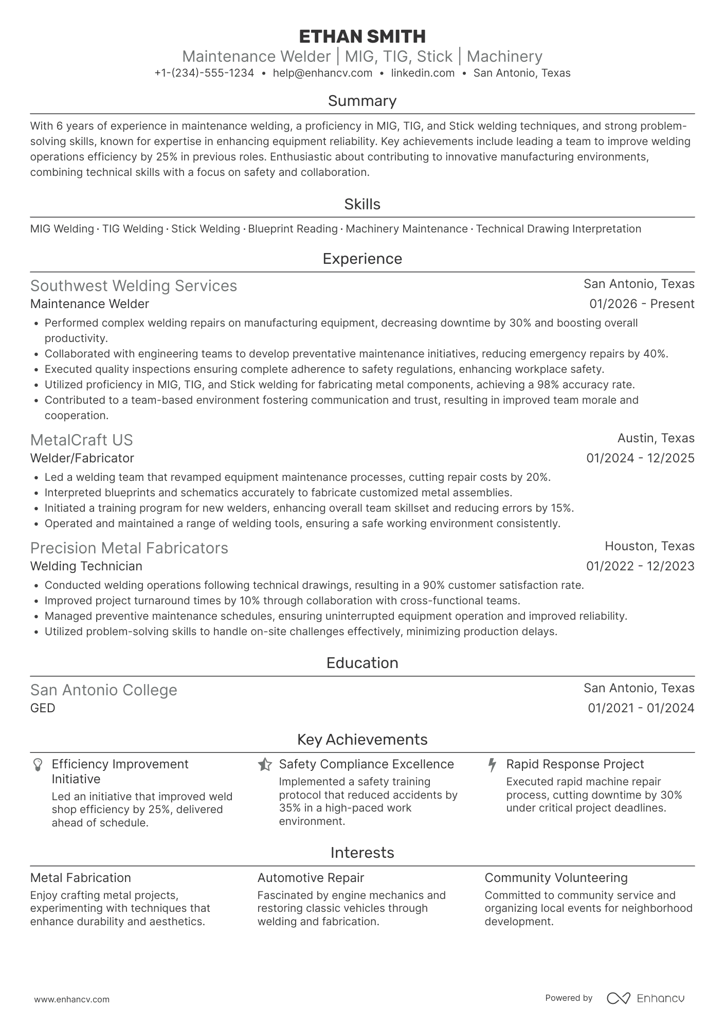 Maintenance Welder Resume Example