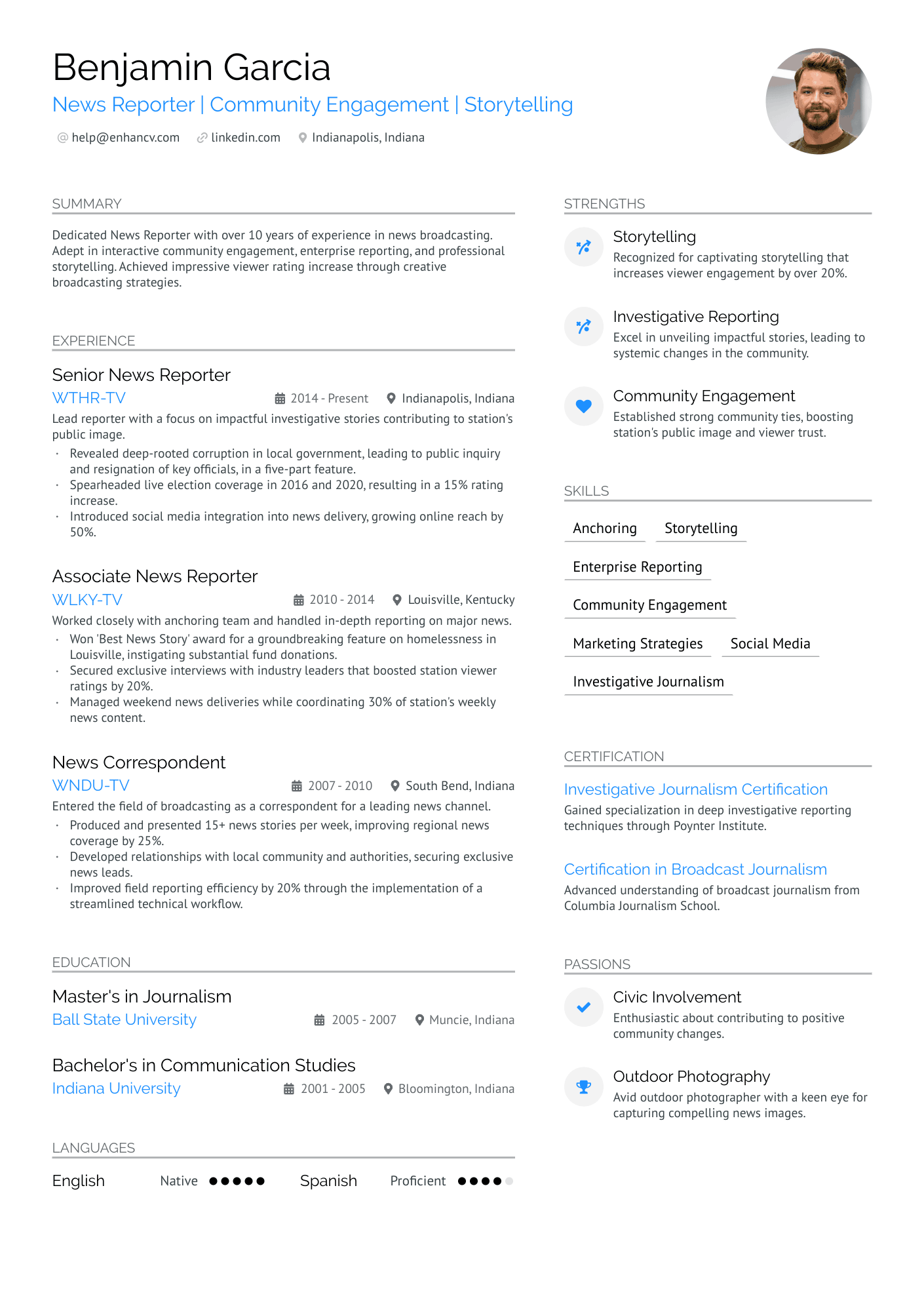 Broadcast Journalist Resume Example