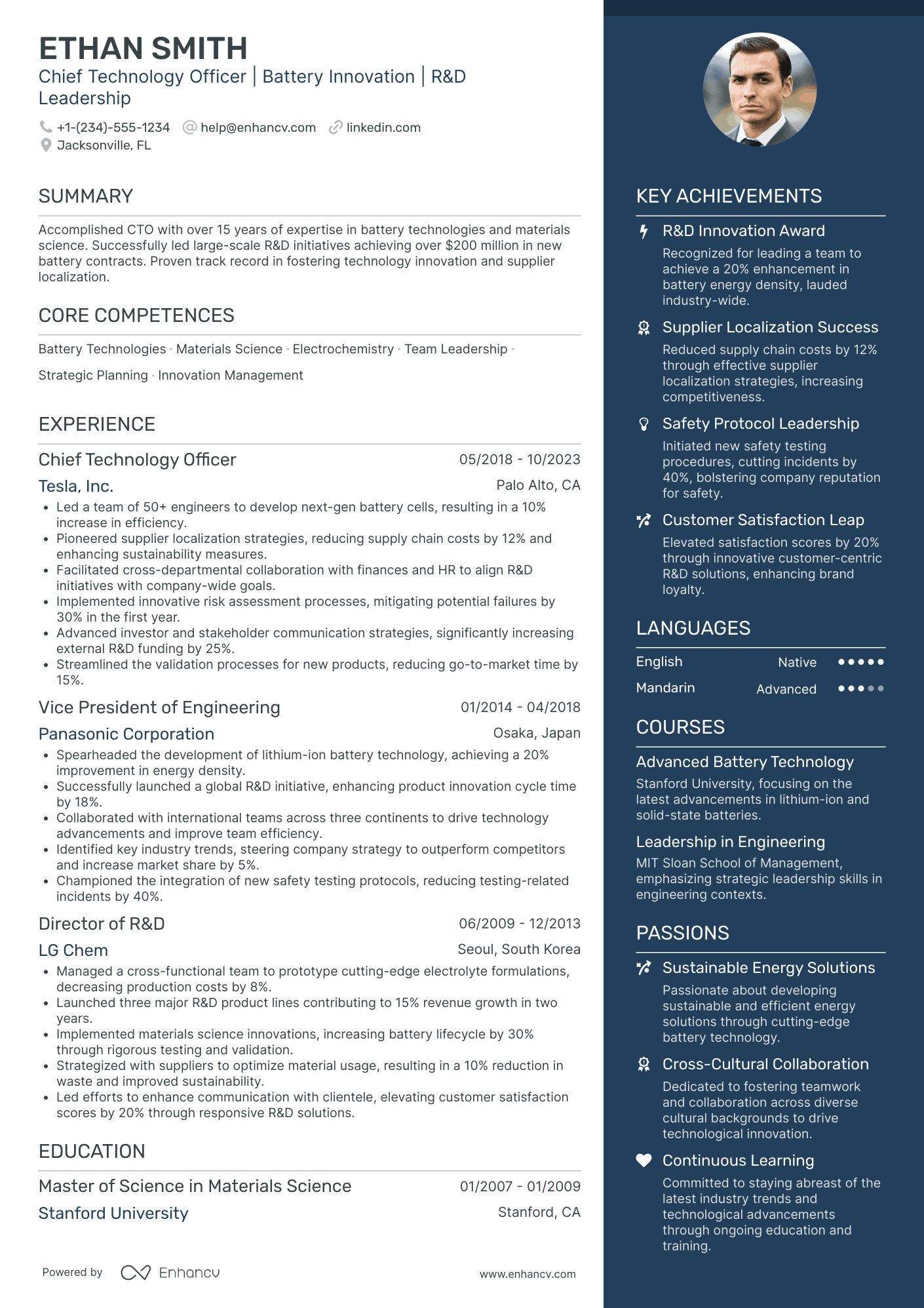 Chief Technology Officer in Manufacturing Resume Example
