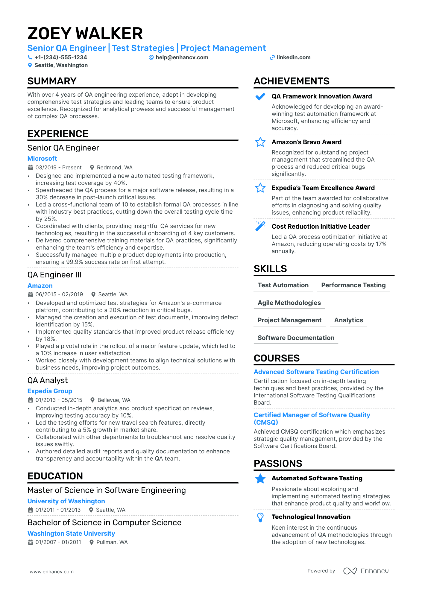 QA Manager Resume Example