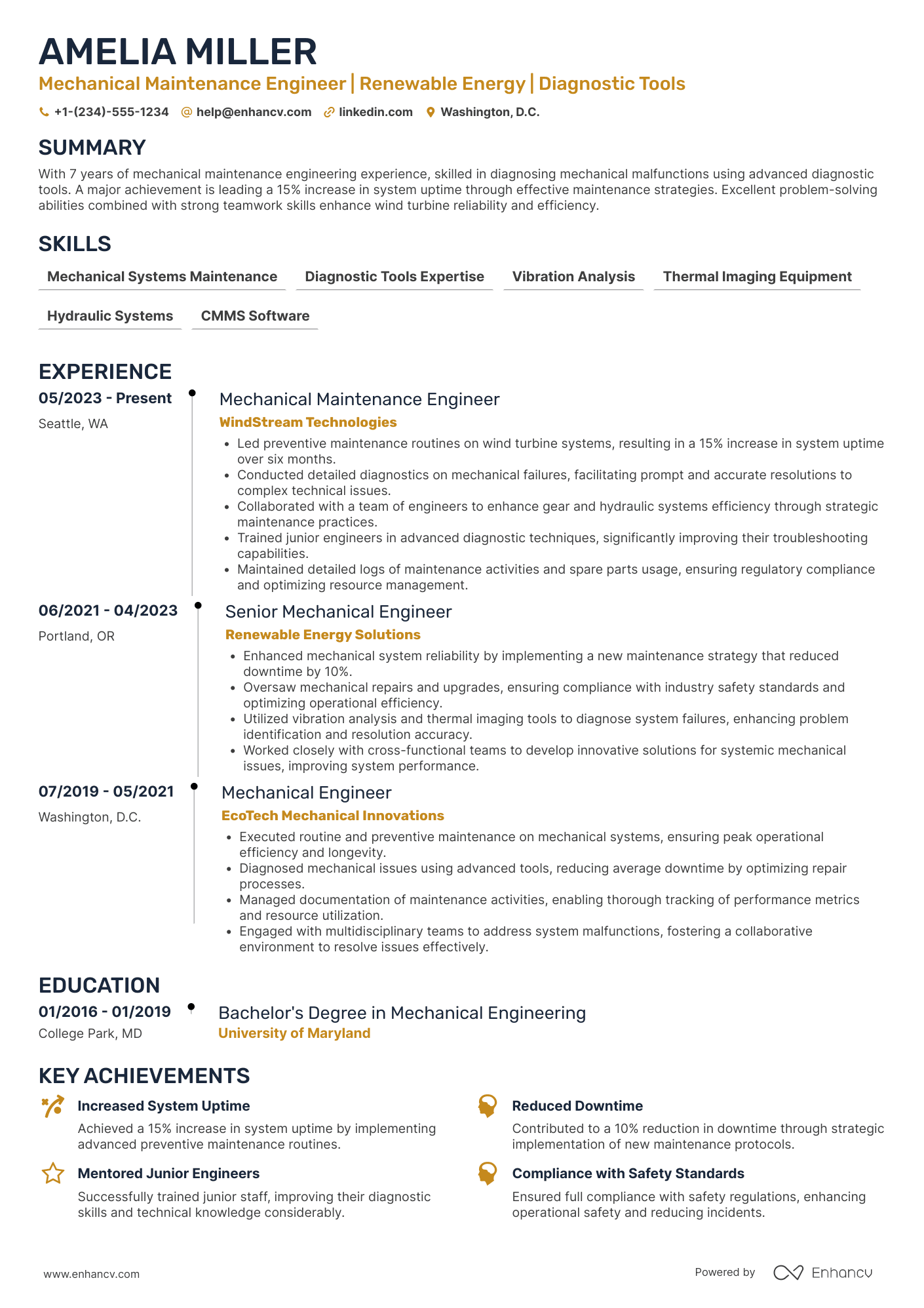 Mechanical Maintenance Engineer Resume Example