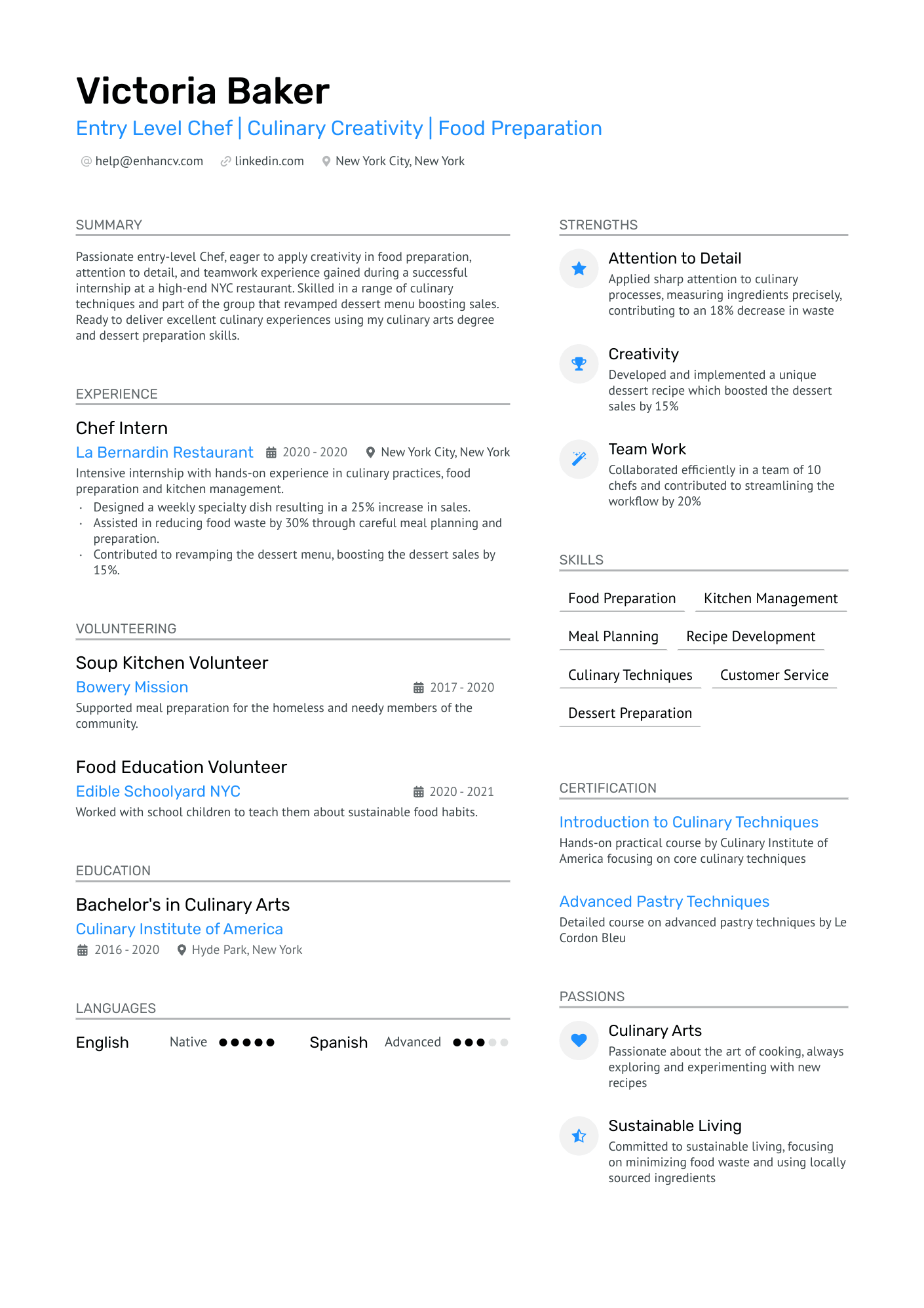 Entry Level Chef Resume Example