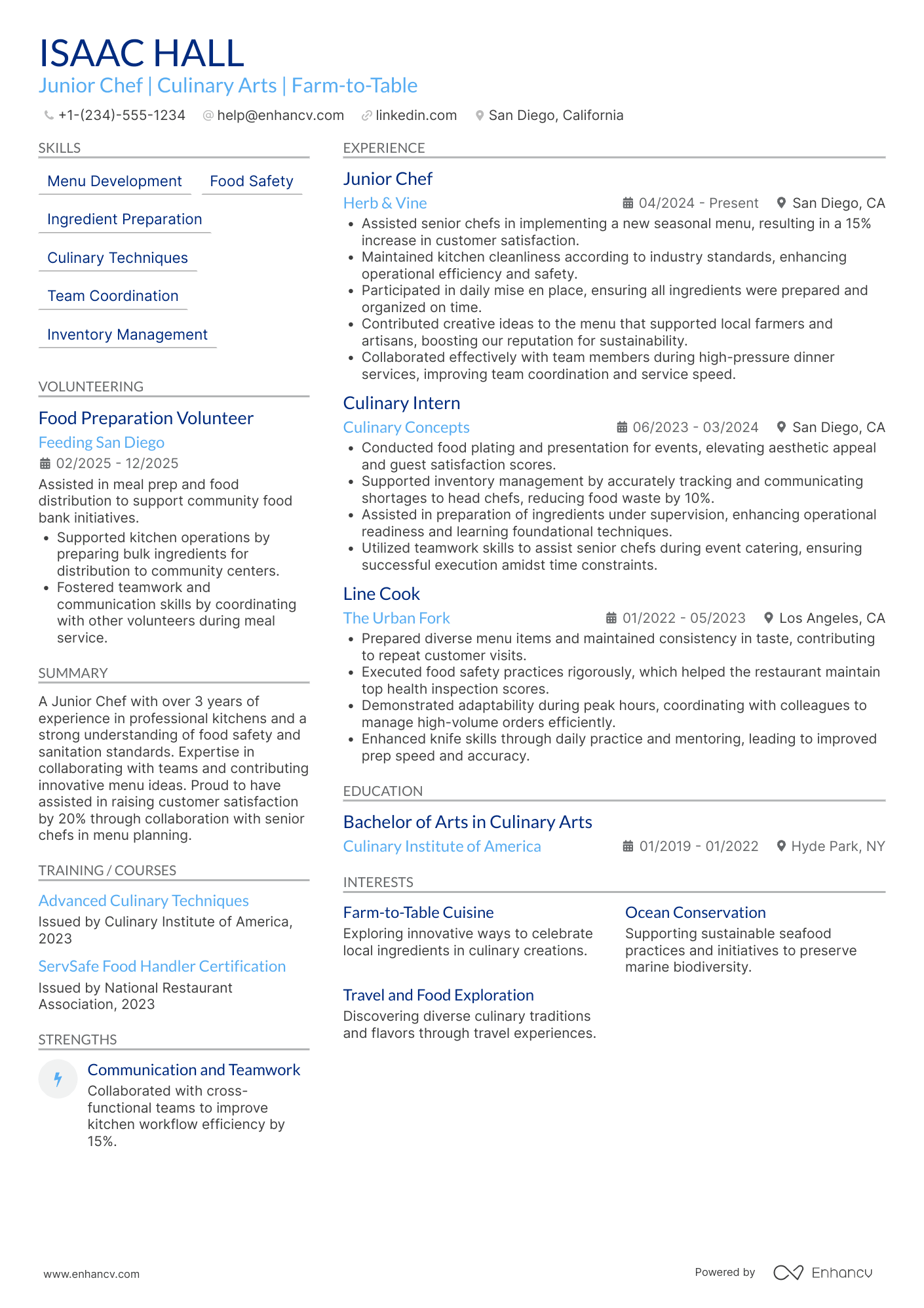 Junior Chef Resume Example