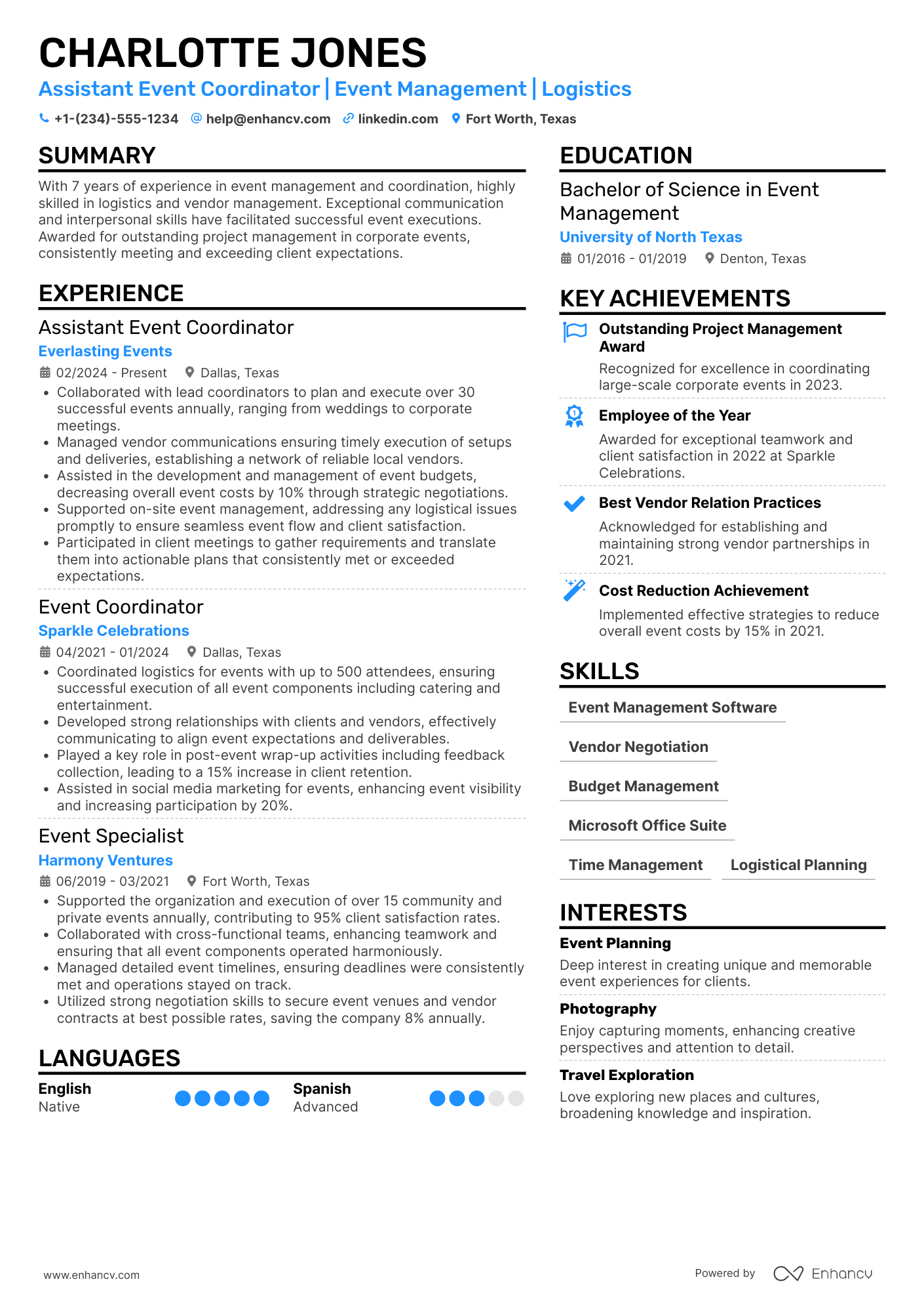 Assistant Event Coordinator Resume Example