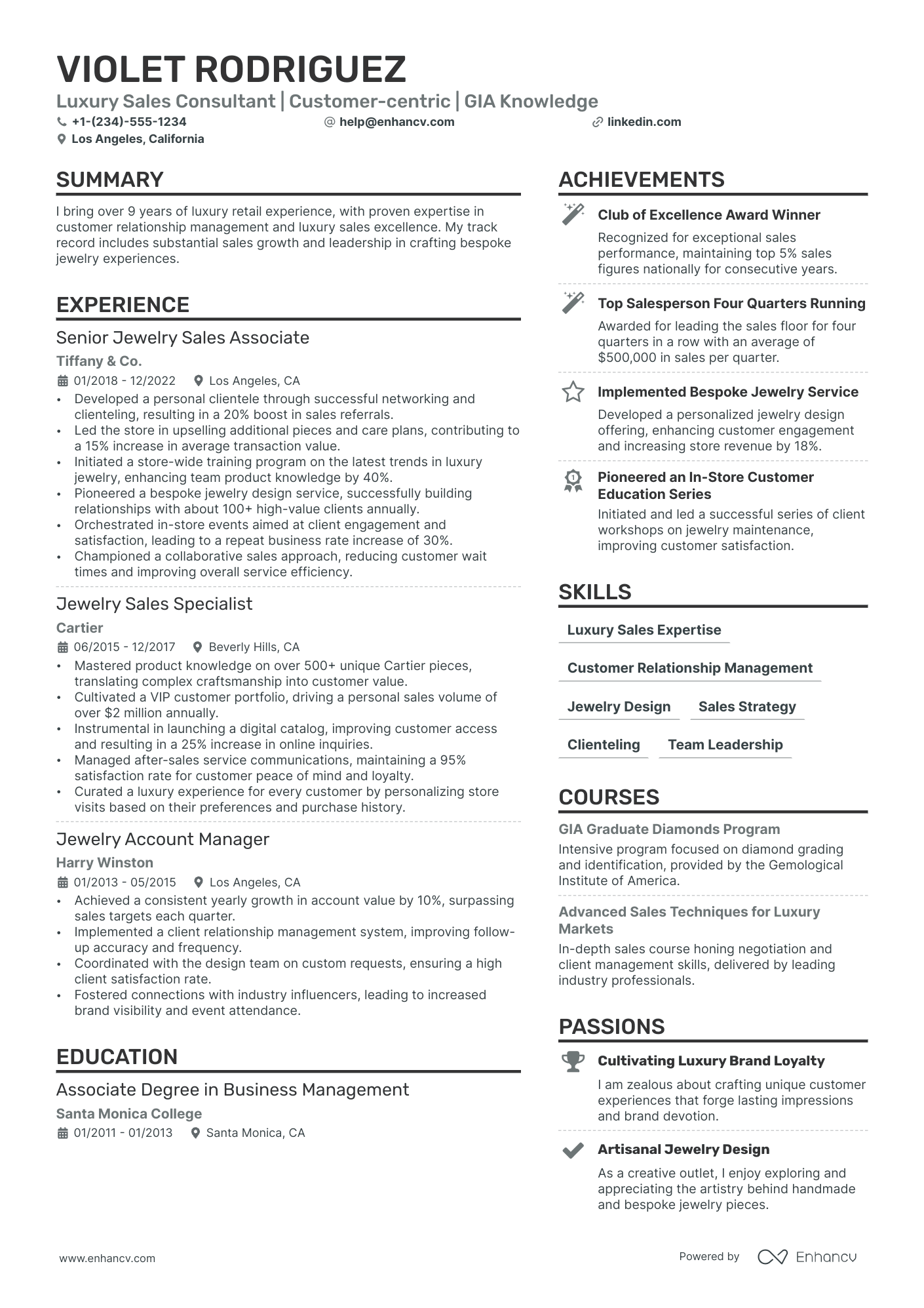 Jewelry Sales Resume Example
