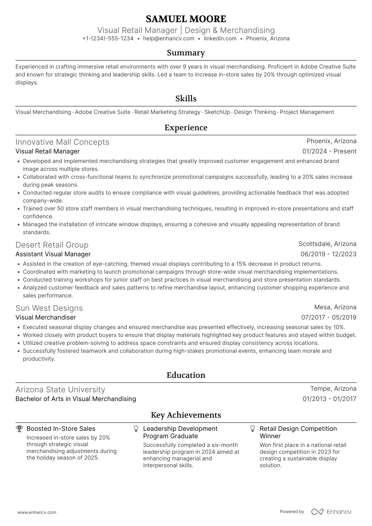 Visual Retail Resume Example