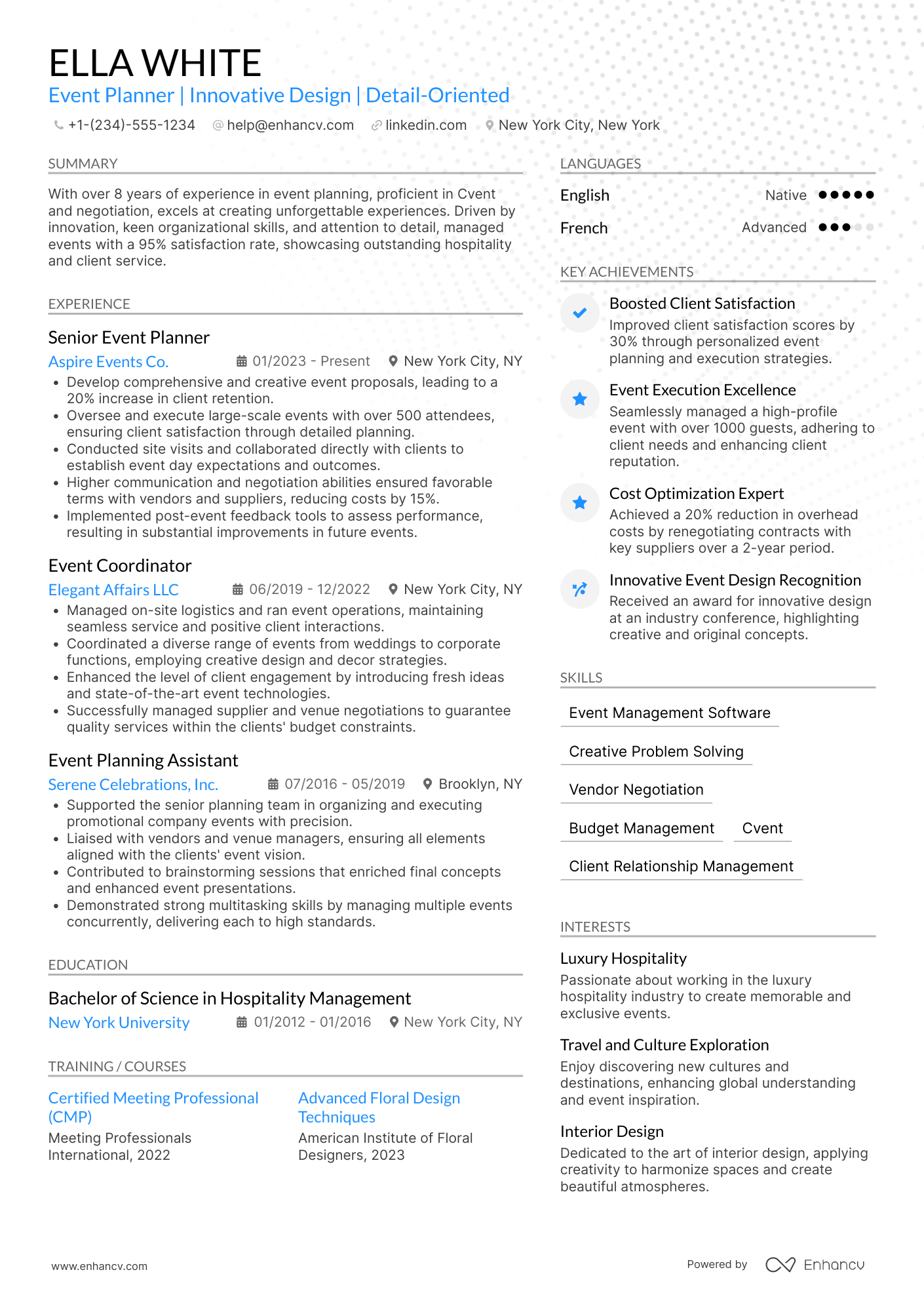 Hospitality Event Planner Resume Example