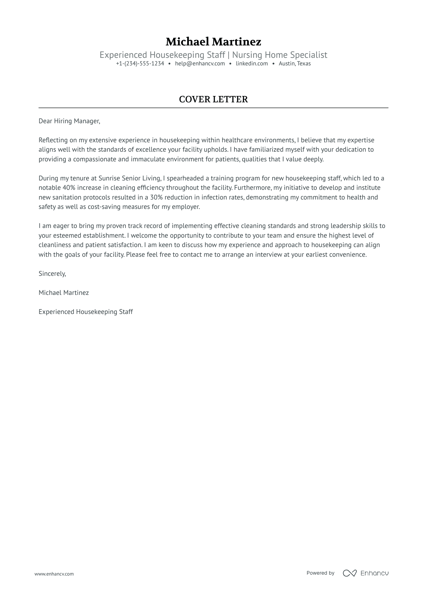 Nursing Home Housekeeping Resume Example