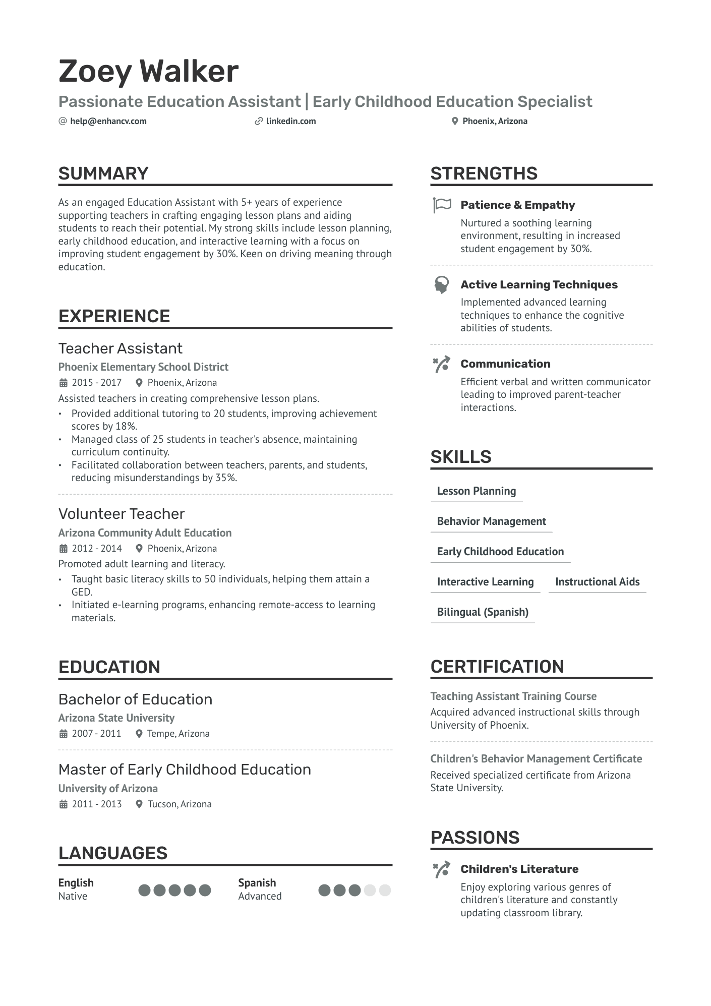 Beginner Teacher Assistant Resume Example