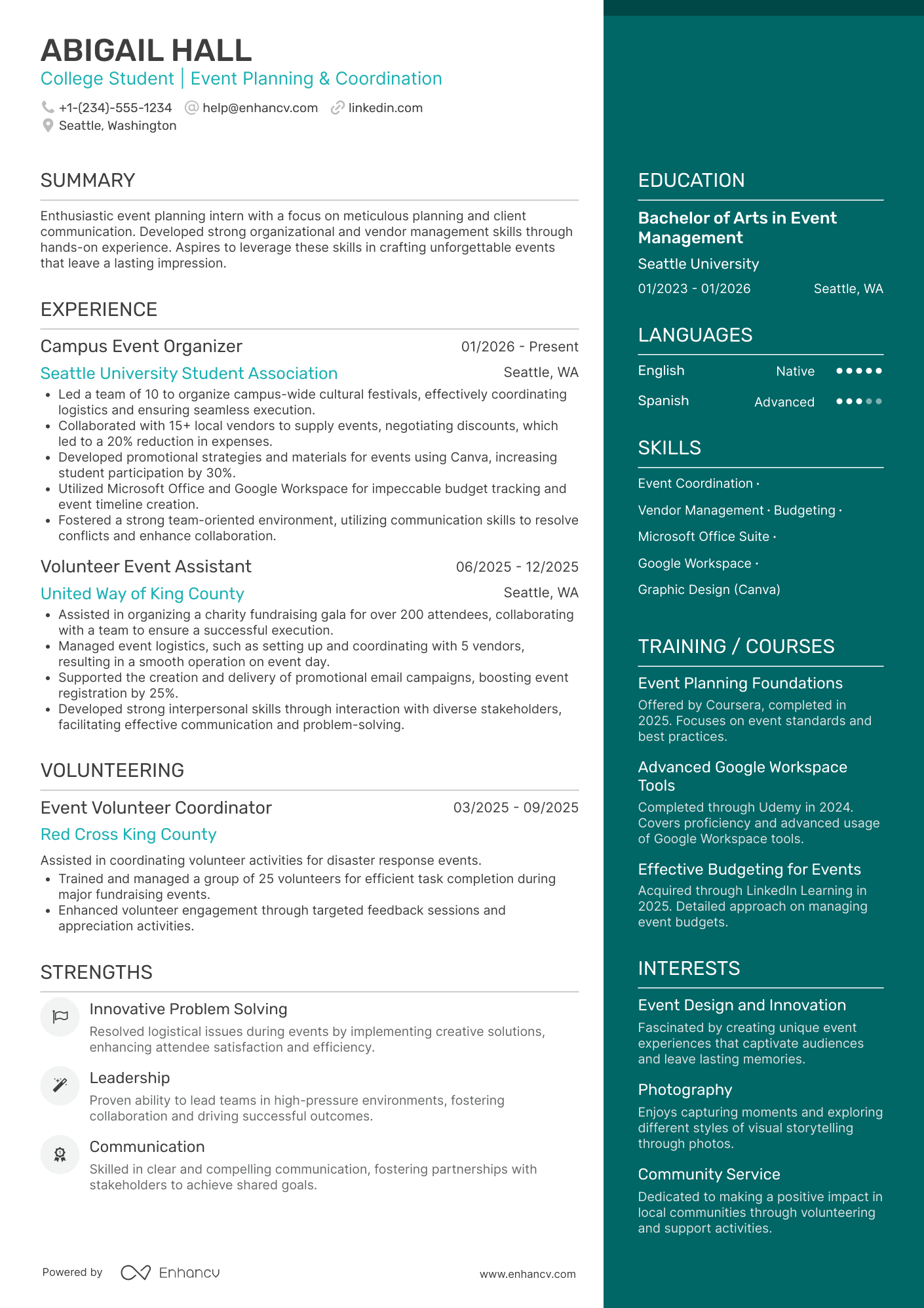 Event Planning Intern Resume Example