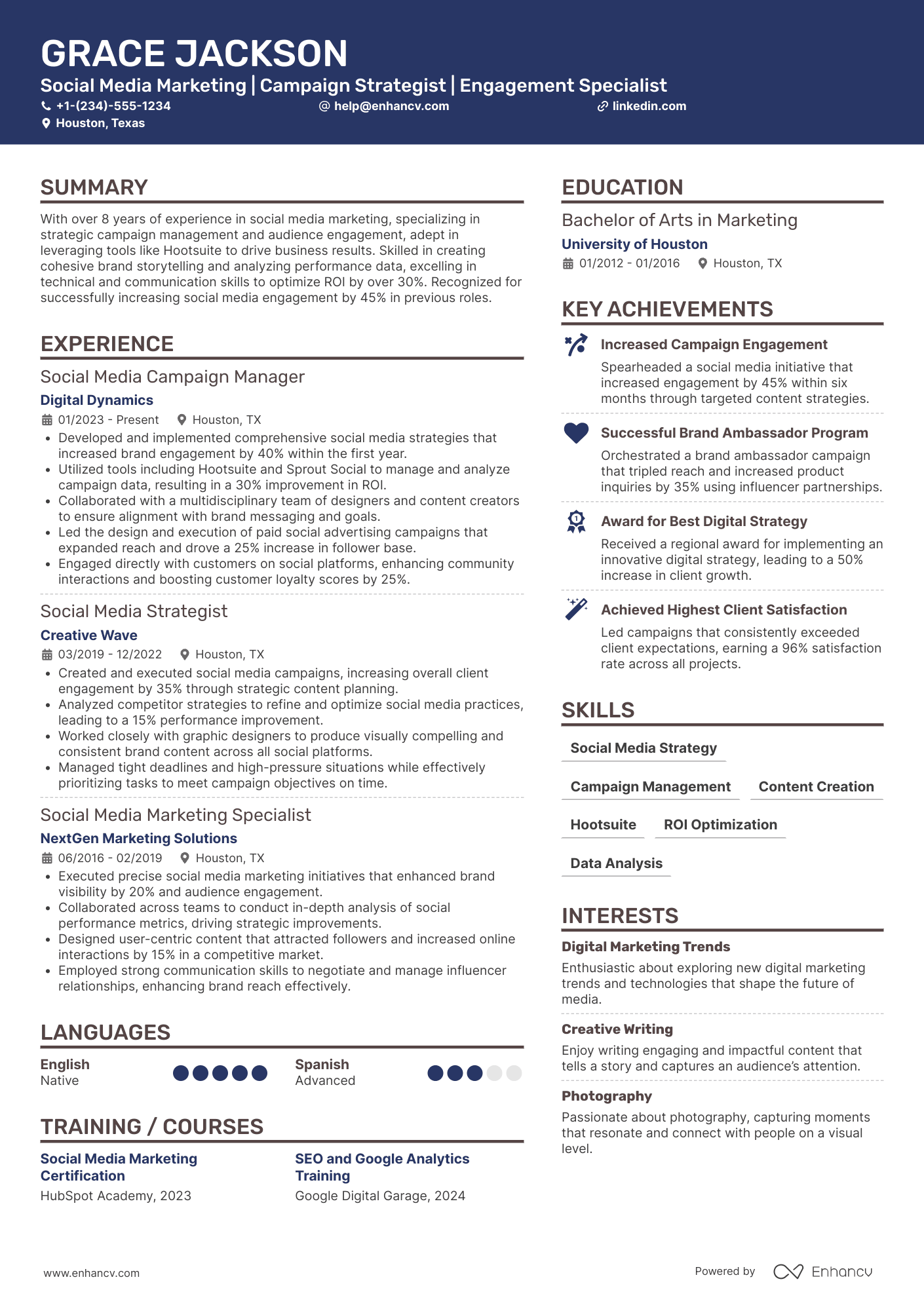 Social Media Marketing Campaign Manager Resume Example