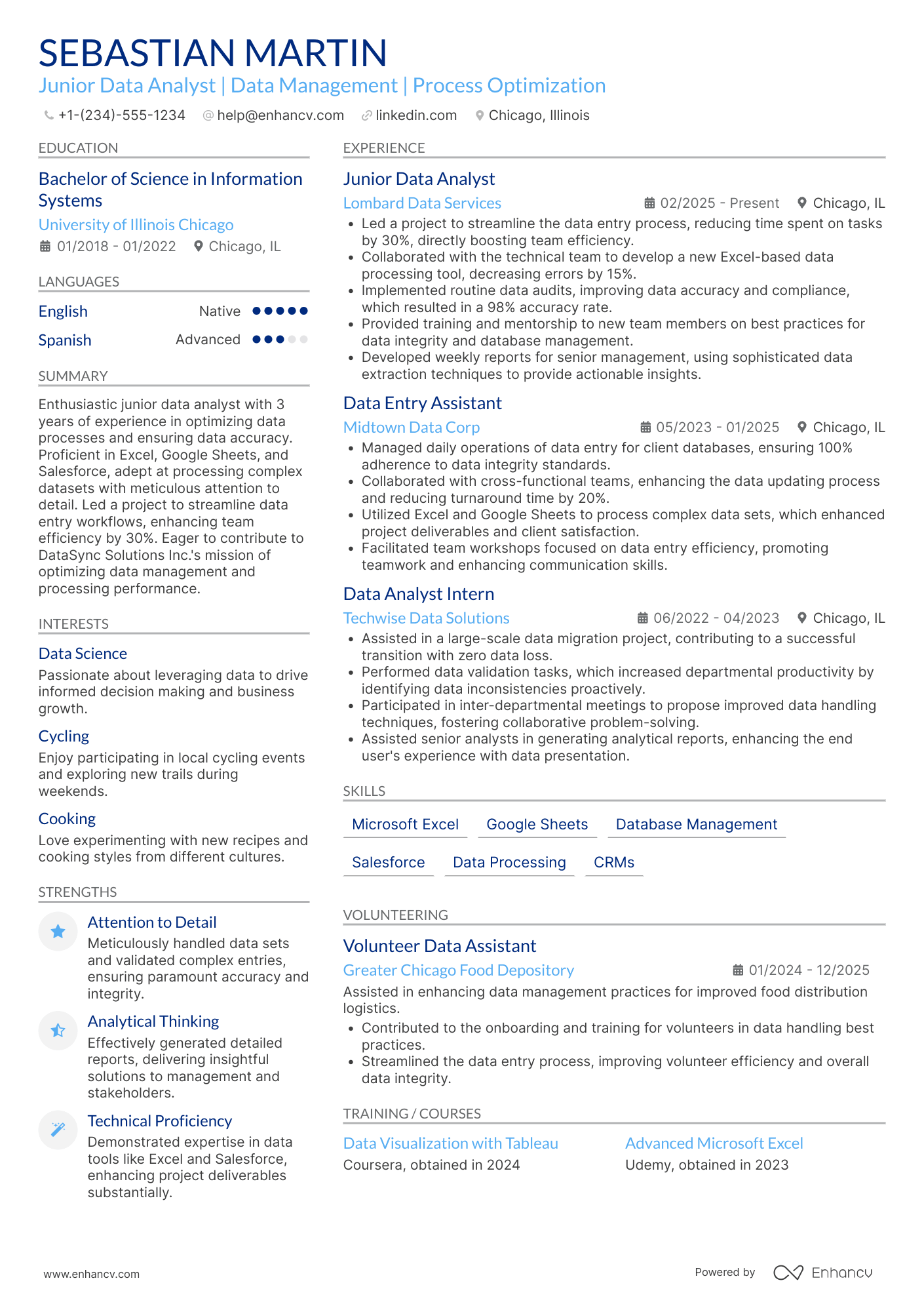 Senior Data Entry Clerk Resume Example