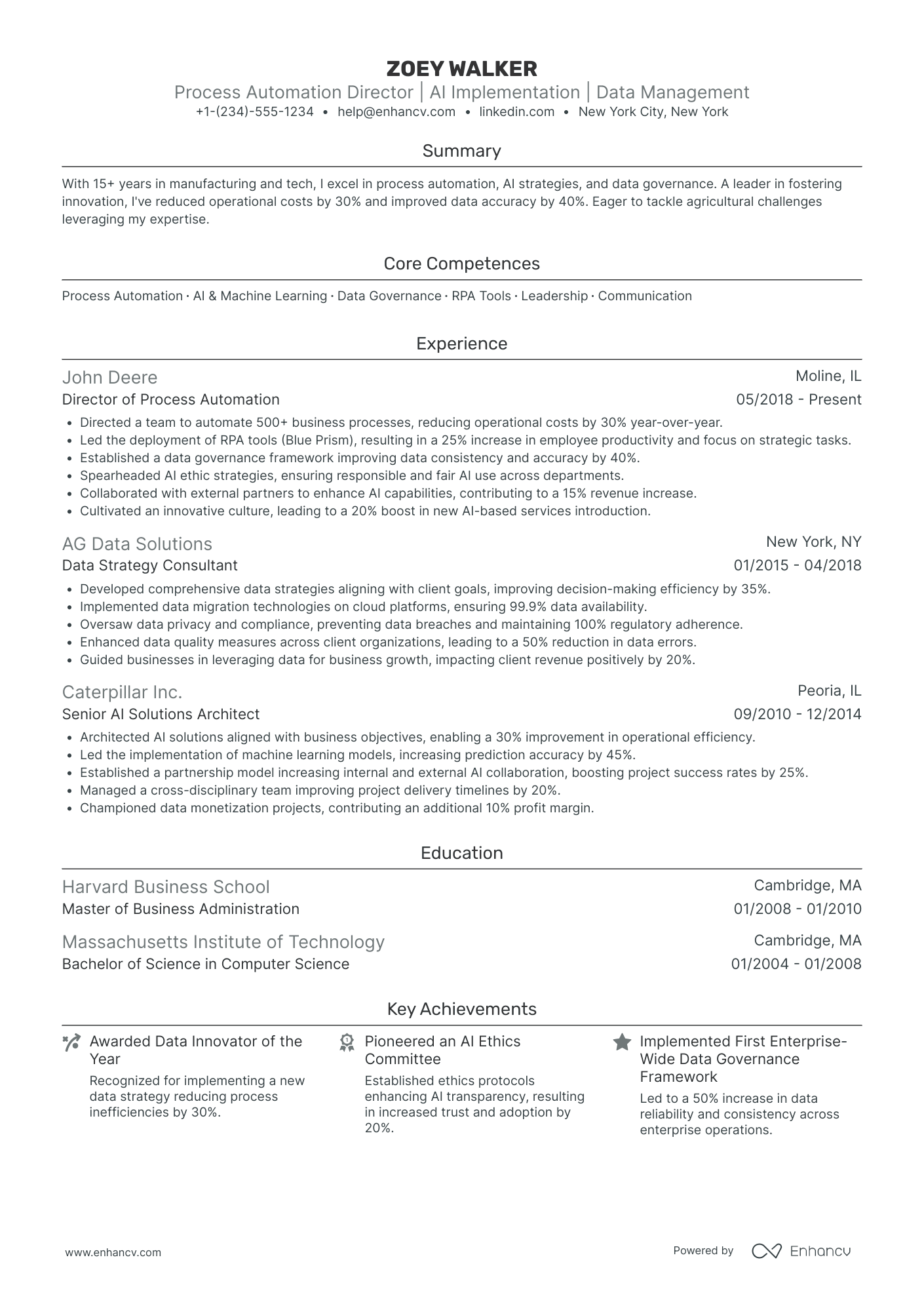 Chief Data and Artificial Intelligence Officer Resume Example