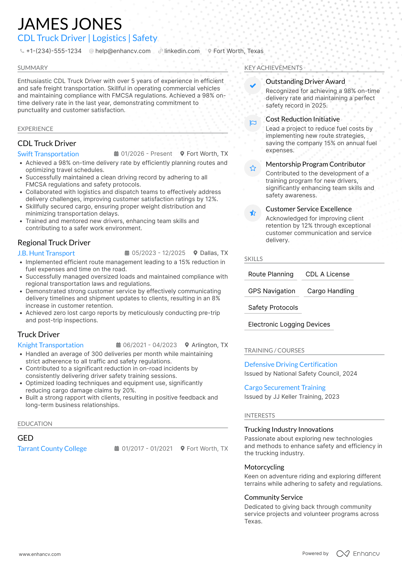 CDL Truck Driver Resume Example