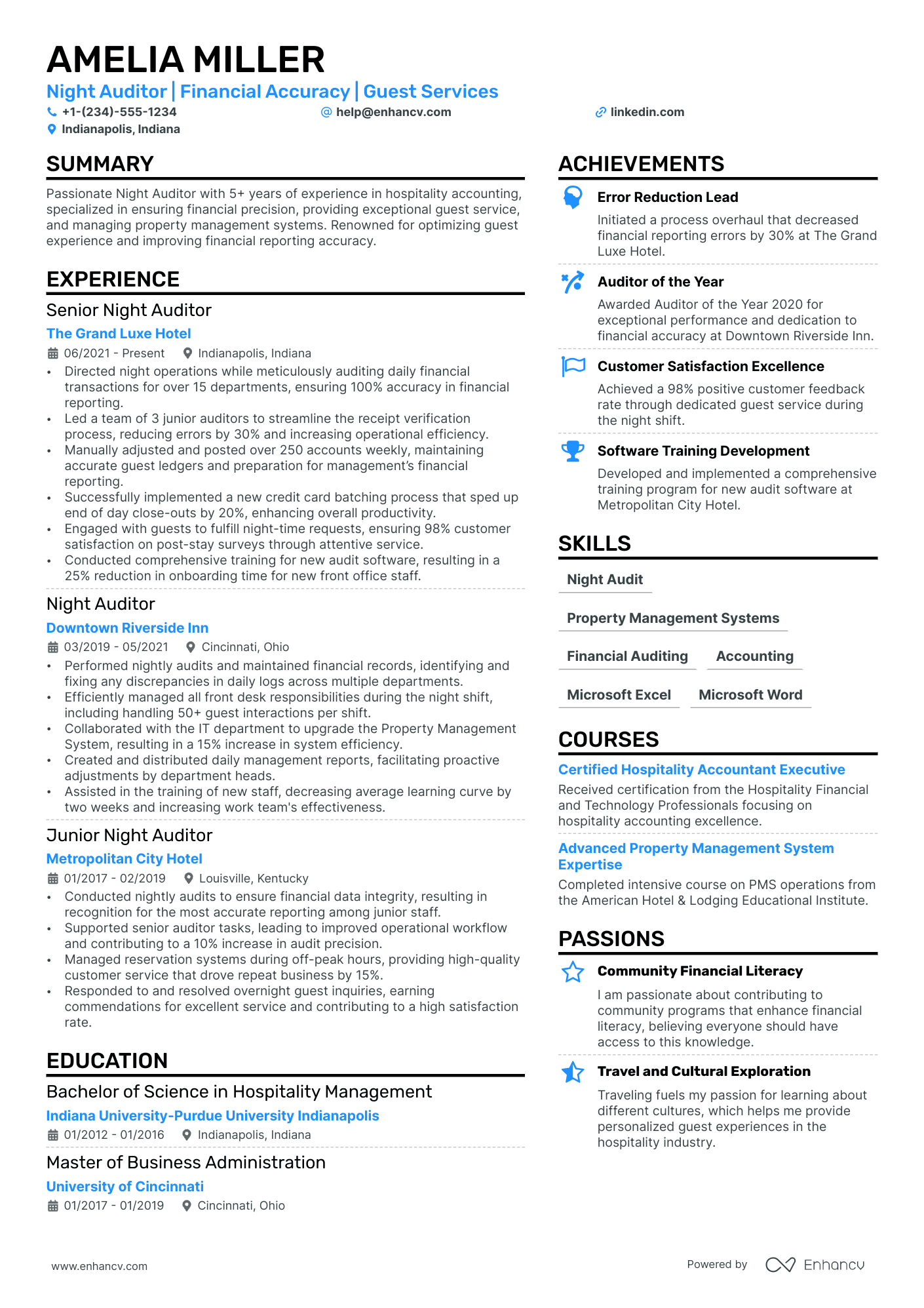 Night Auditor Resume Example