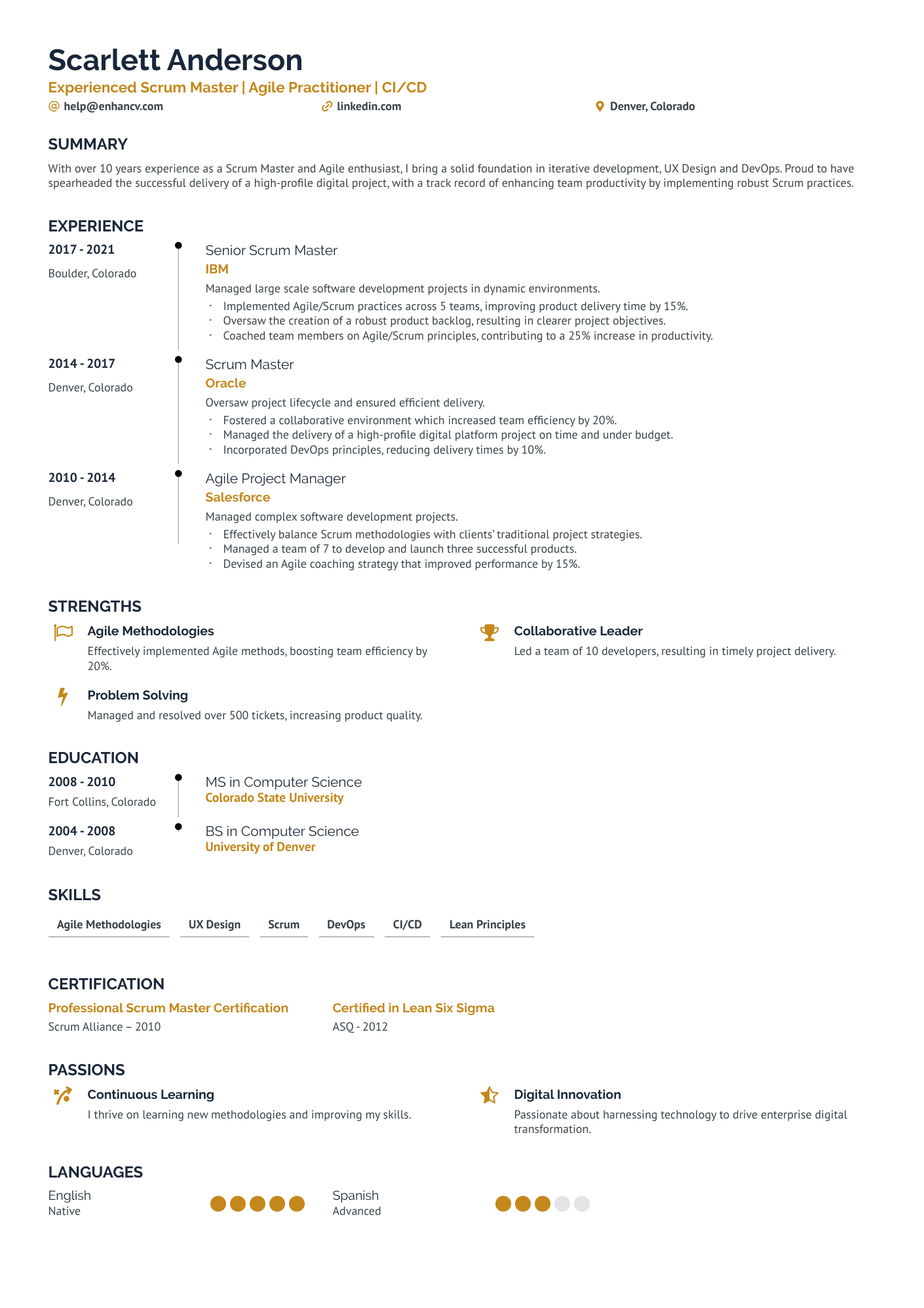 Devops Scrum Master Resume Example