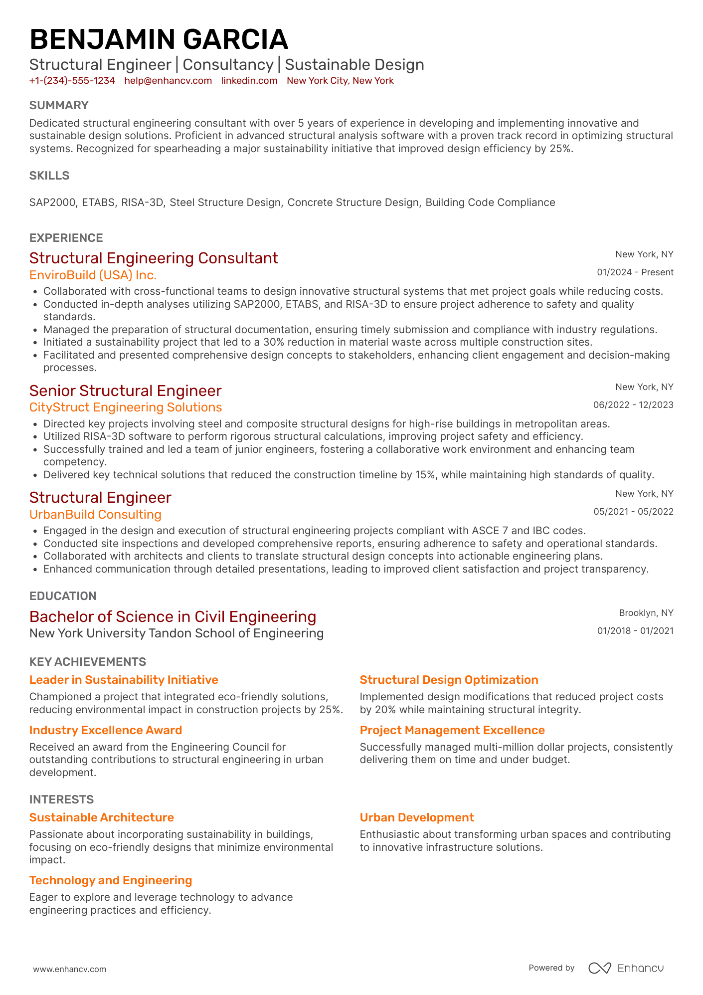 Structural Engineering Consultant Resume Example