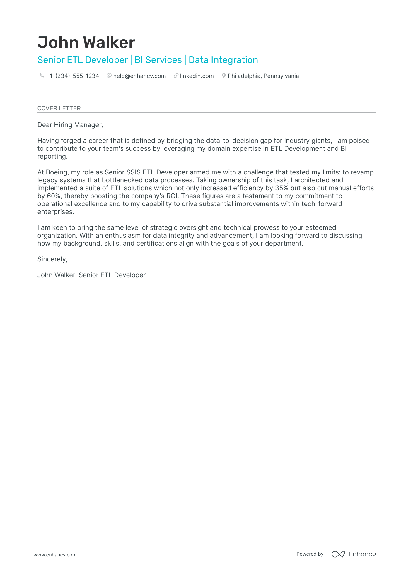 SSIS ETL Developer Resume Example