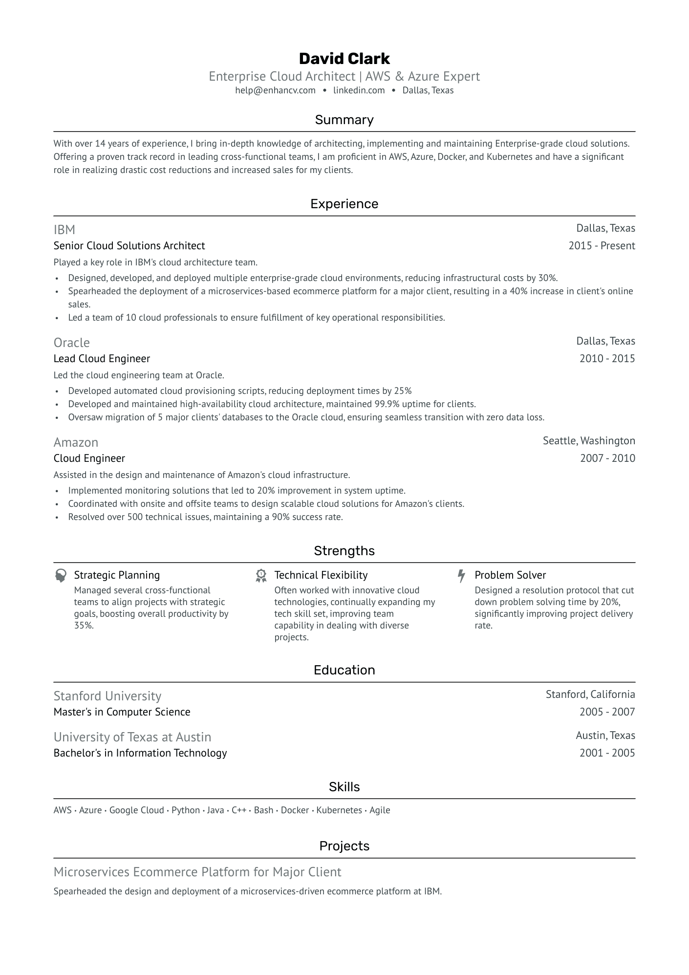 Enterprise Cloud Architect Resume Example