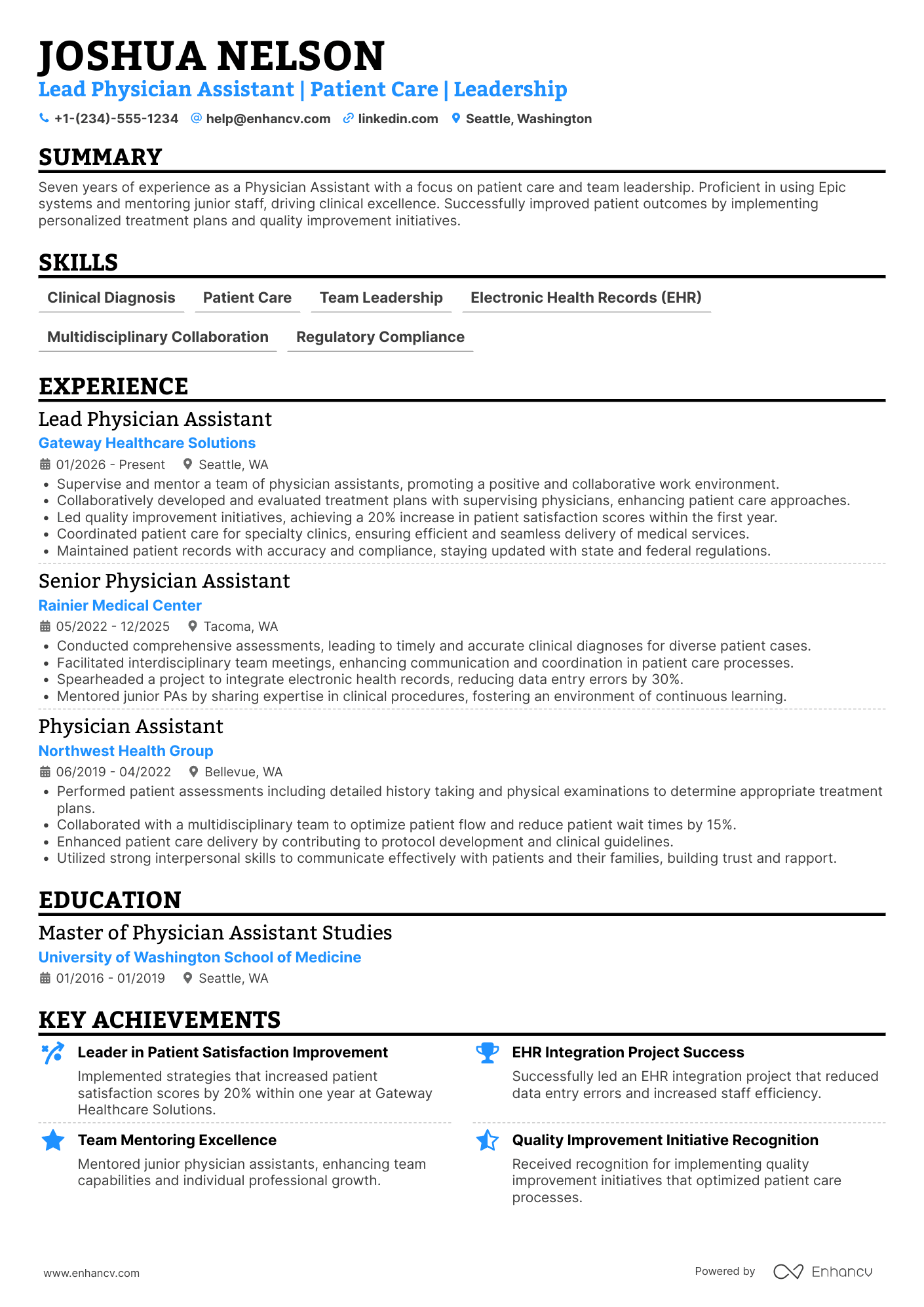 Lead Physician Assistant Resume Example