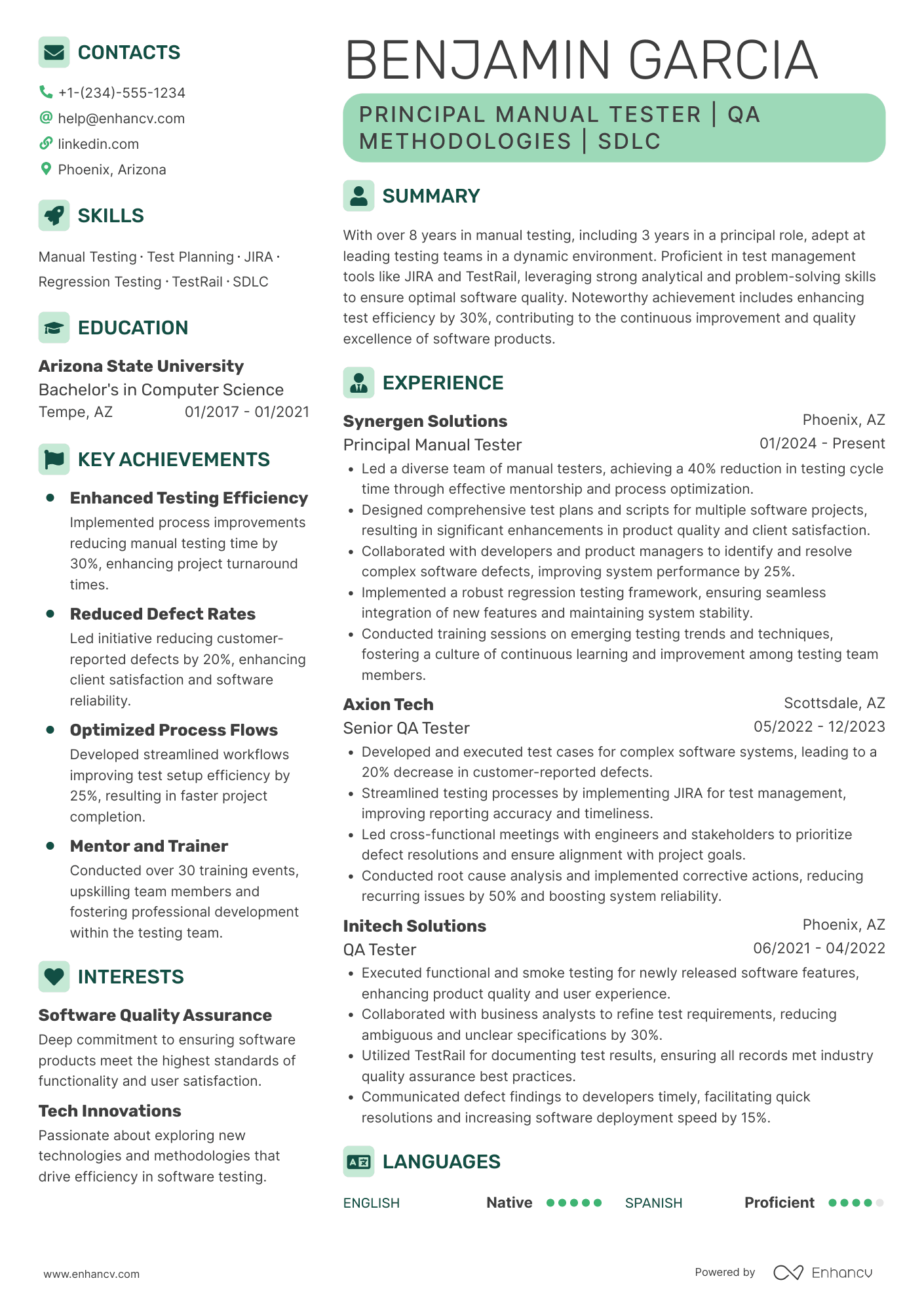Principal Manual Tester Resume Example
