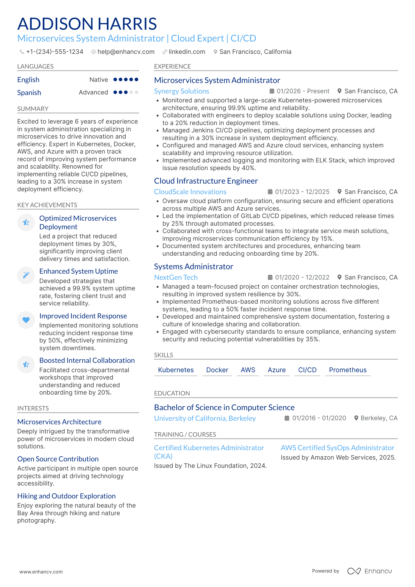 Microservices System Administrator Resume Example