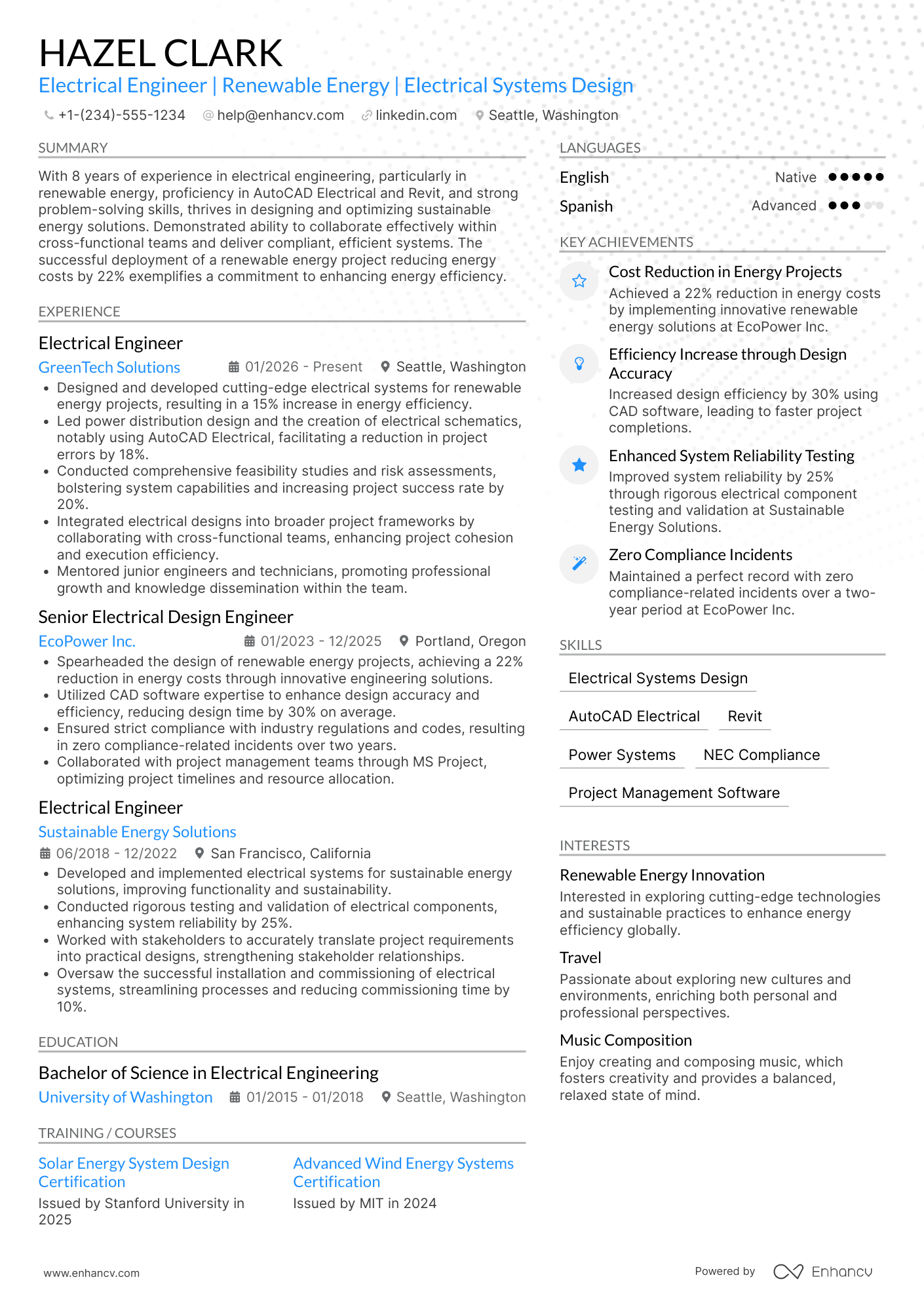Electrical Engineering Resume Example