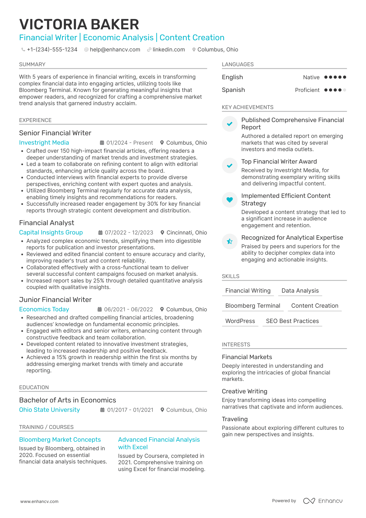 Financial Writer Resume Example