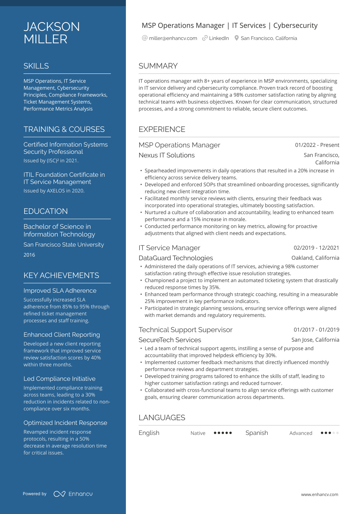 IT Operations Manager Resume Example