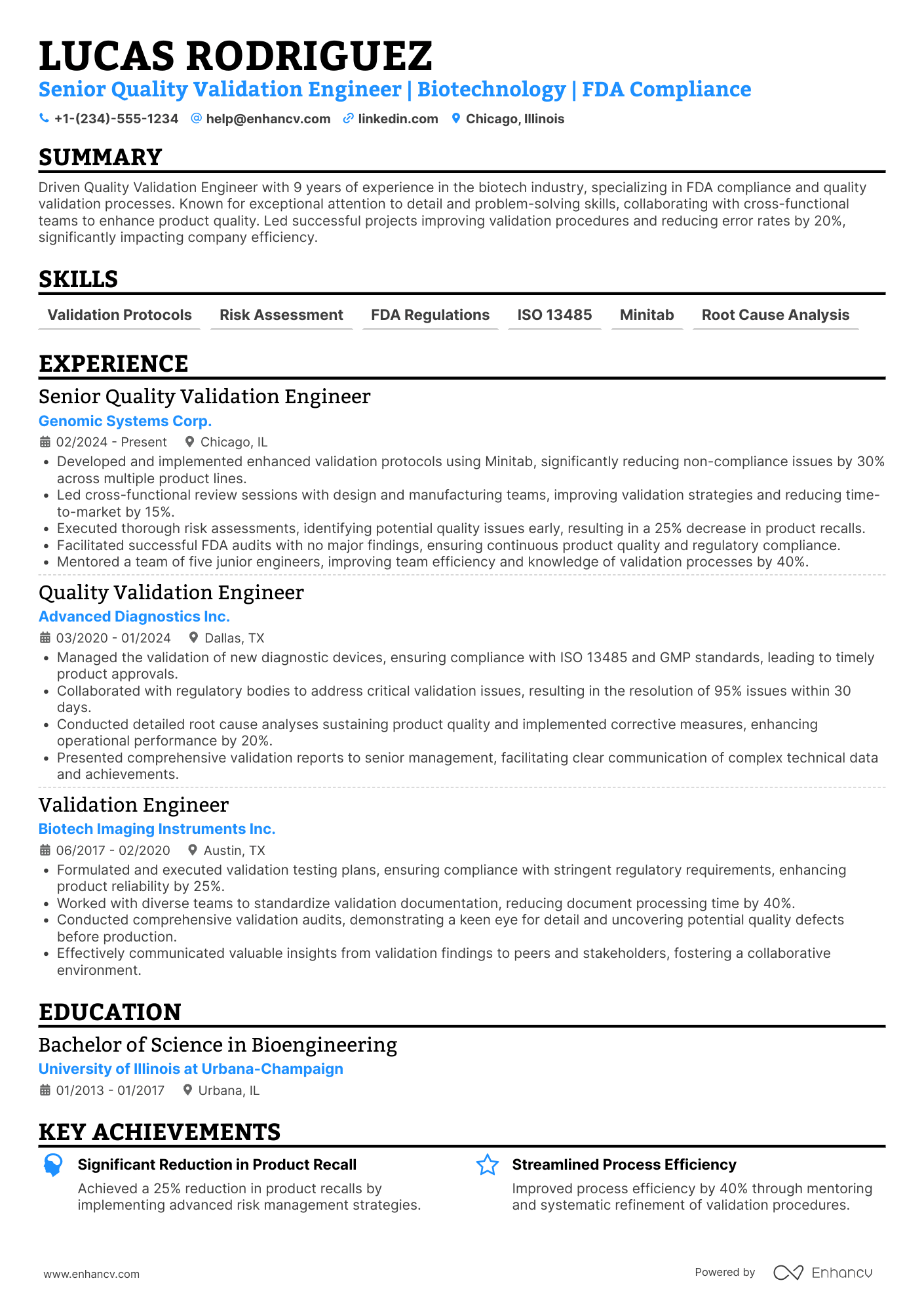 Quality Validation Engineer Resume Example