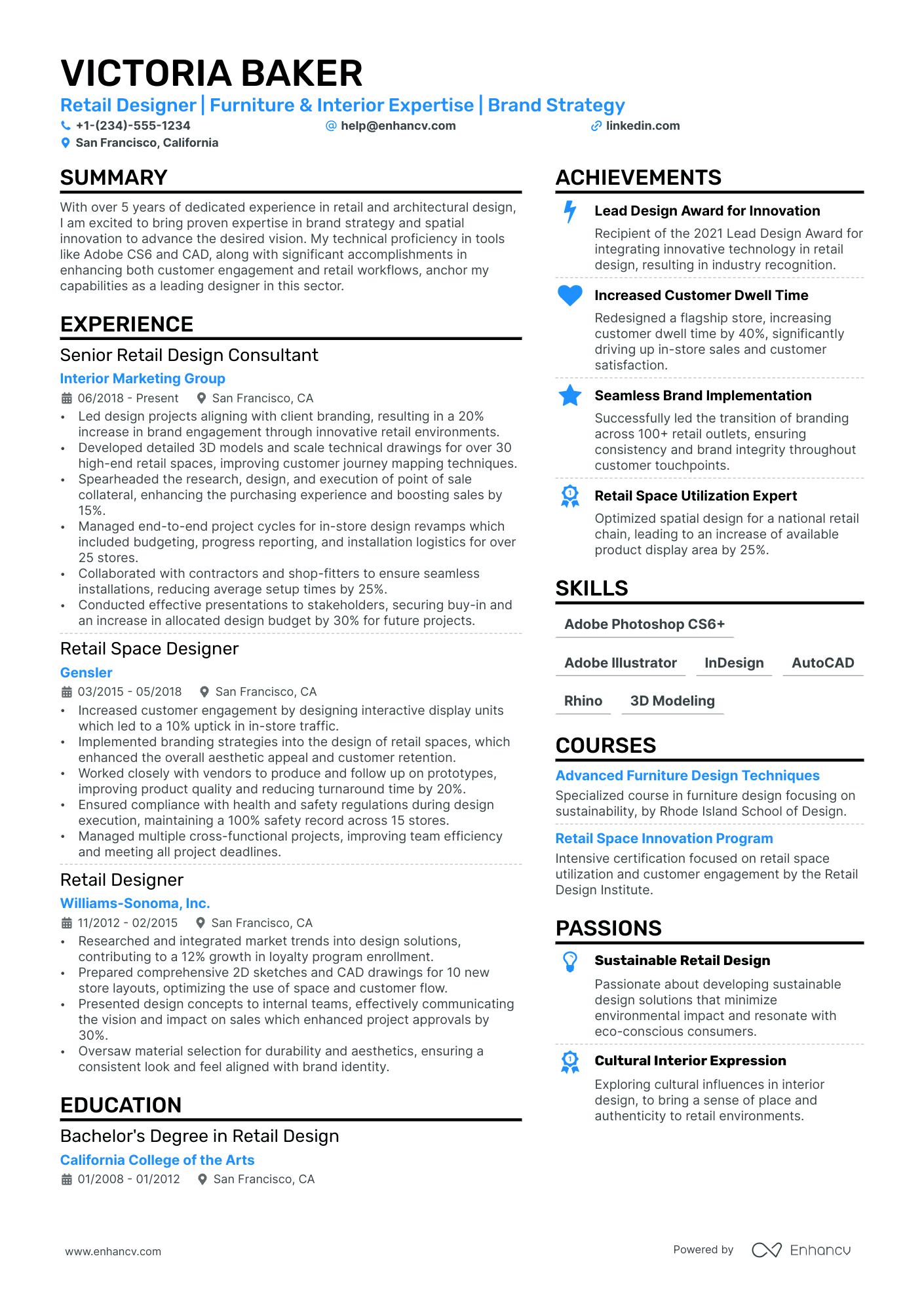 Retail Designer Resume Example