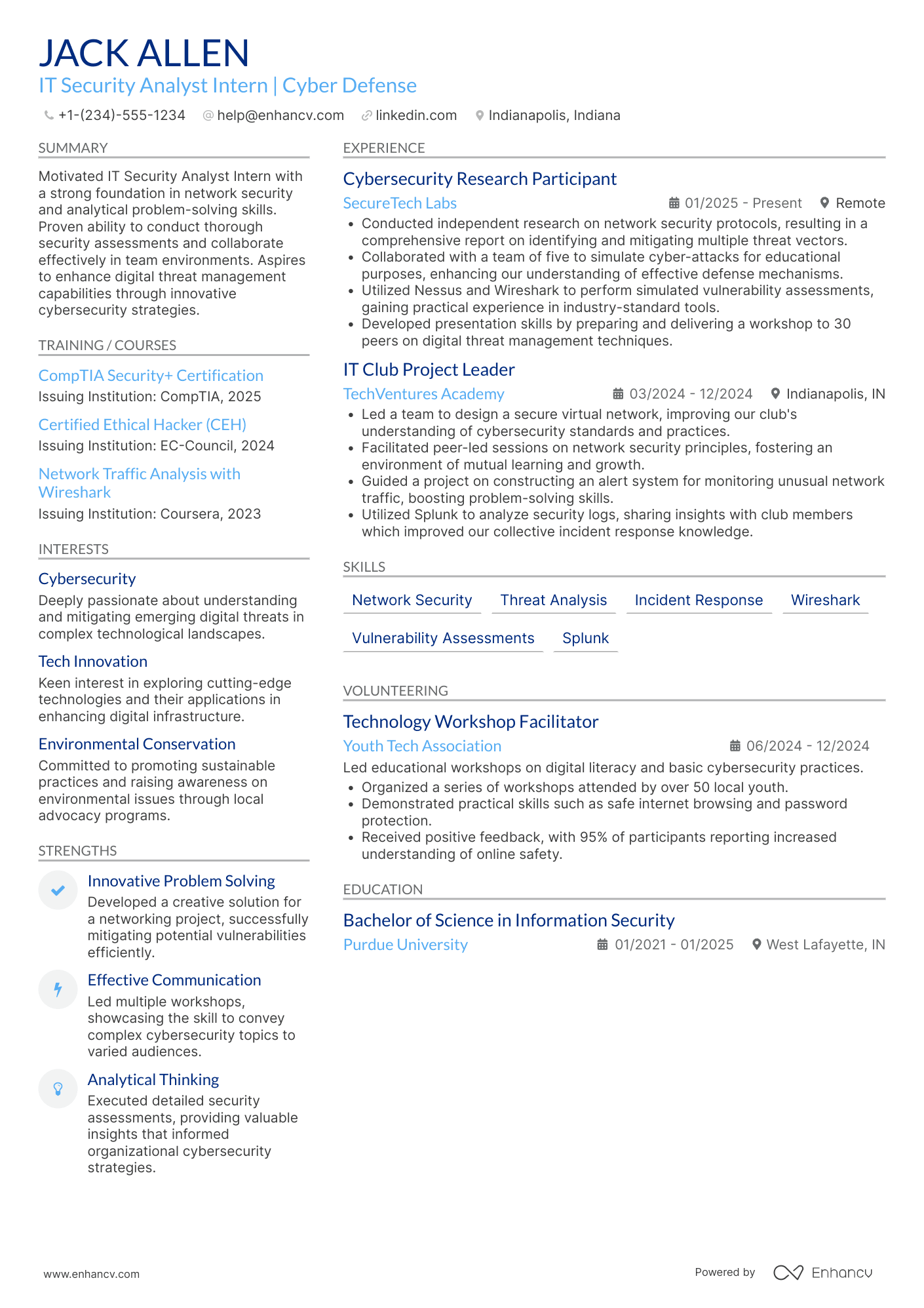 IT Security Analyst Intern Resume Example