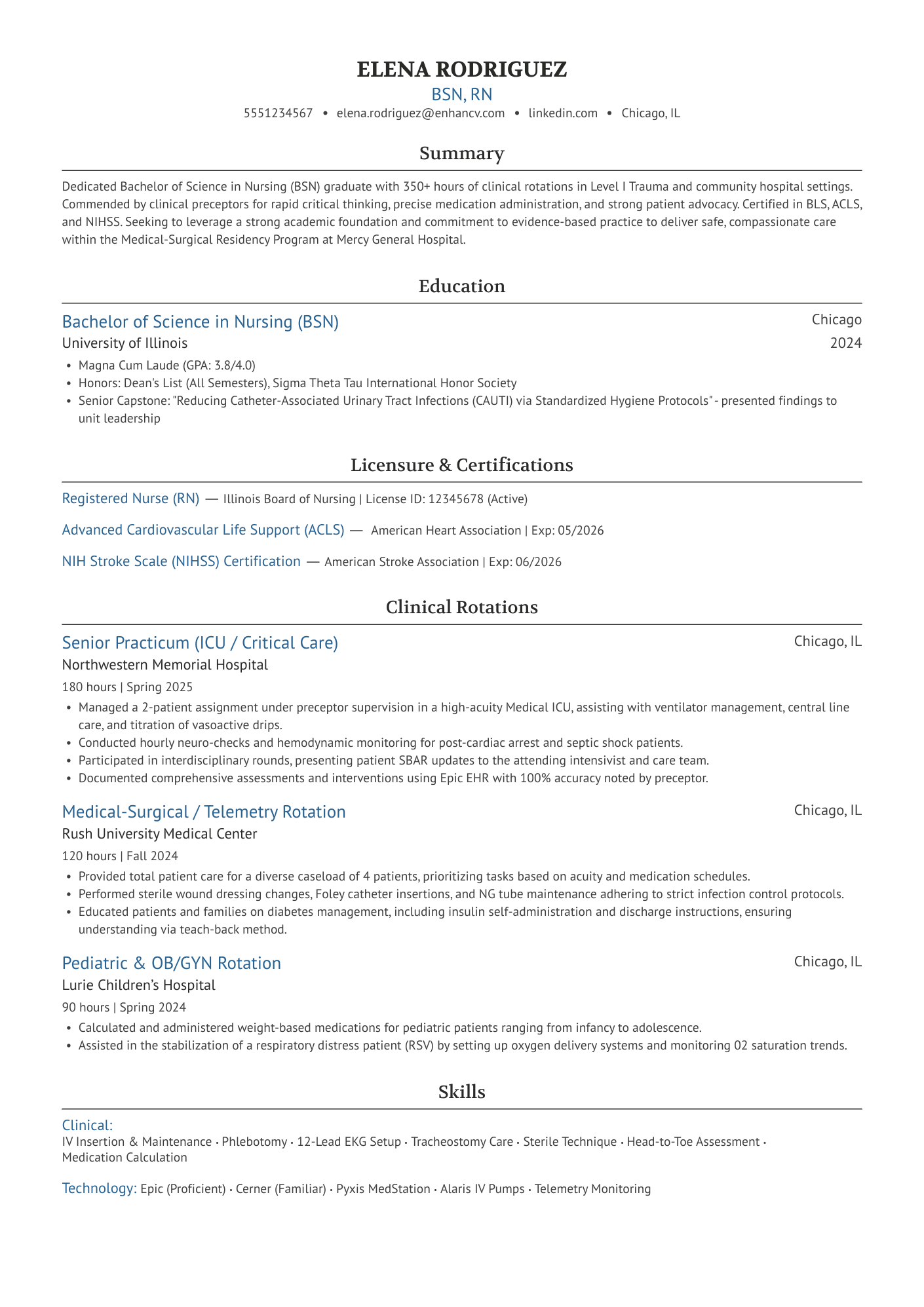 New Grad Nurse Resume Example