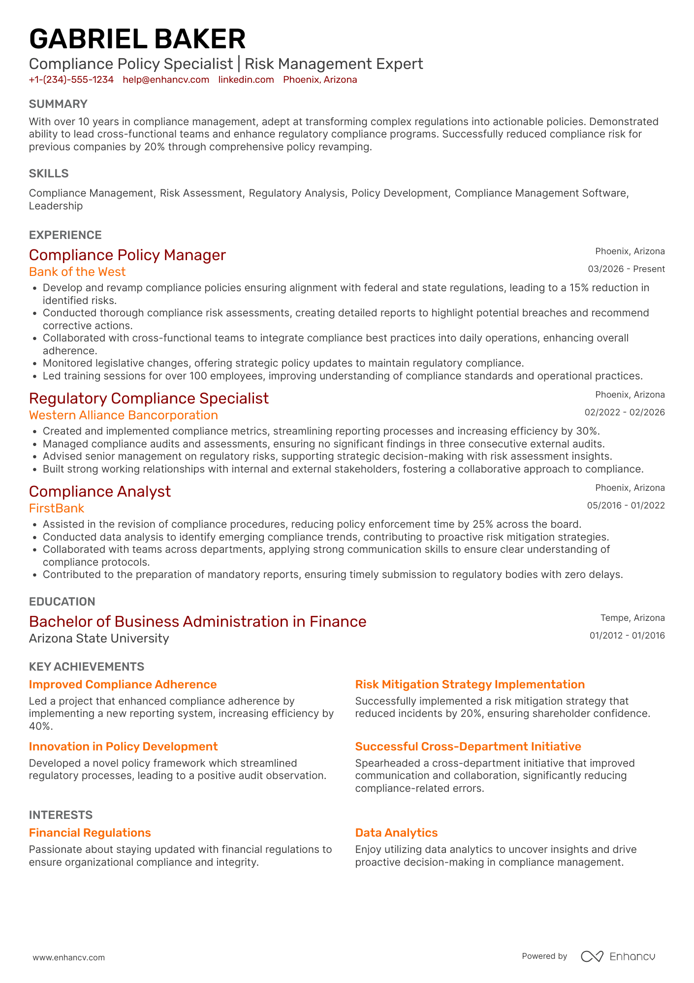 Compliance Policy Manager Resume Example