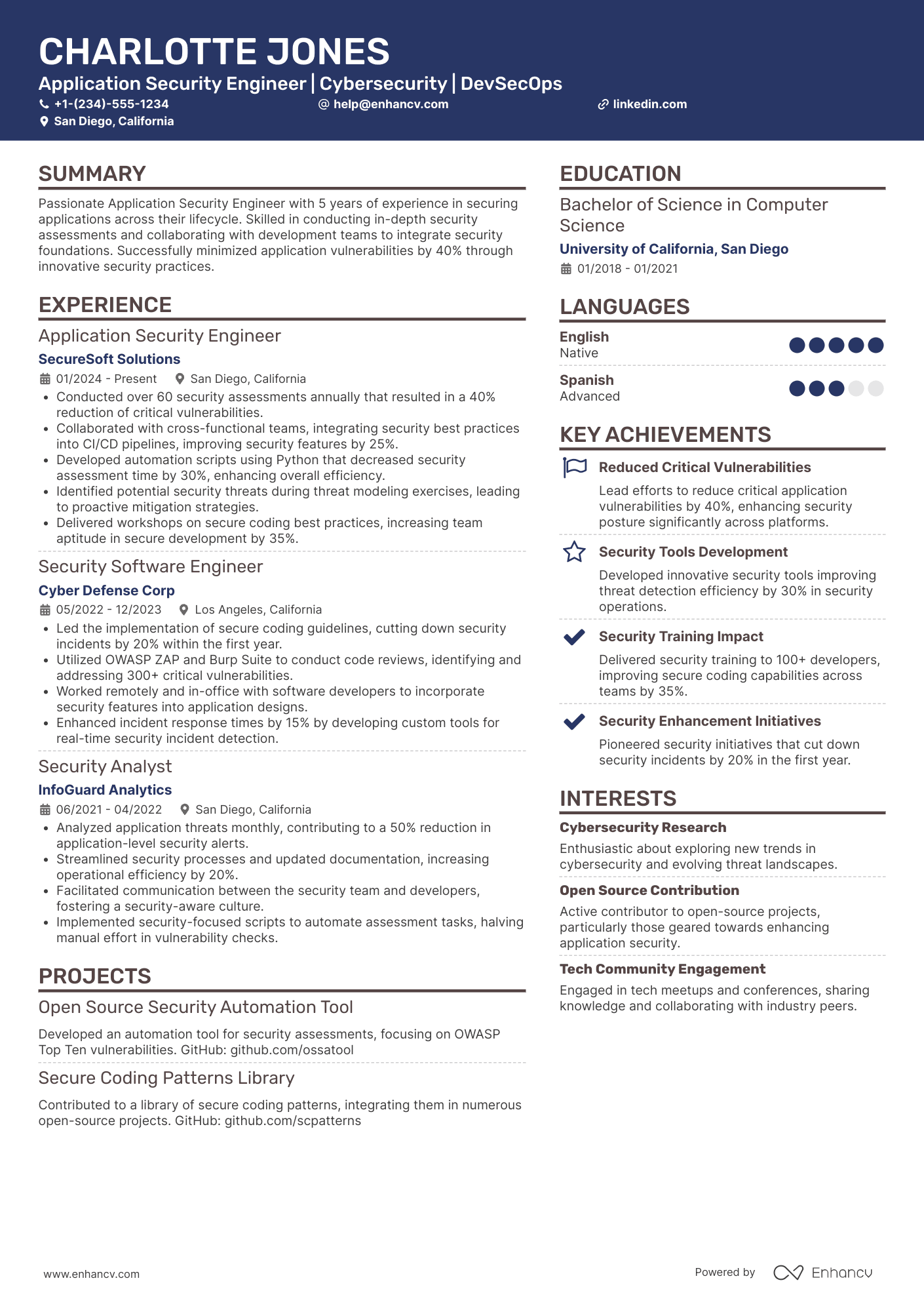 Application Security Engineer Resume Example