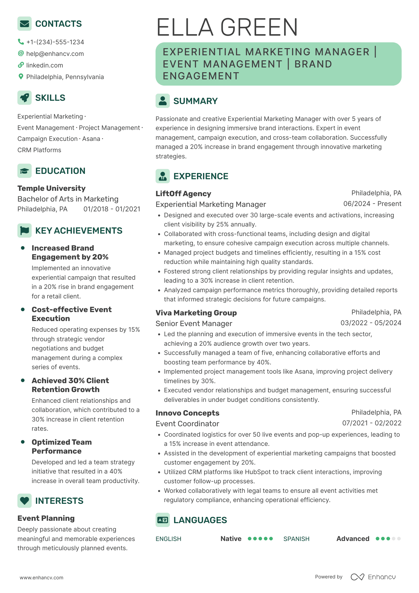 Experiential Marketing Resume Example