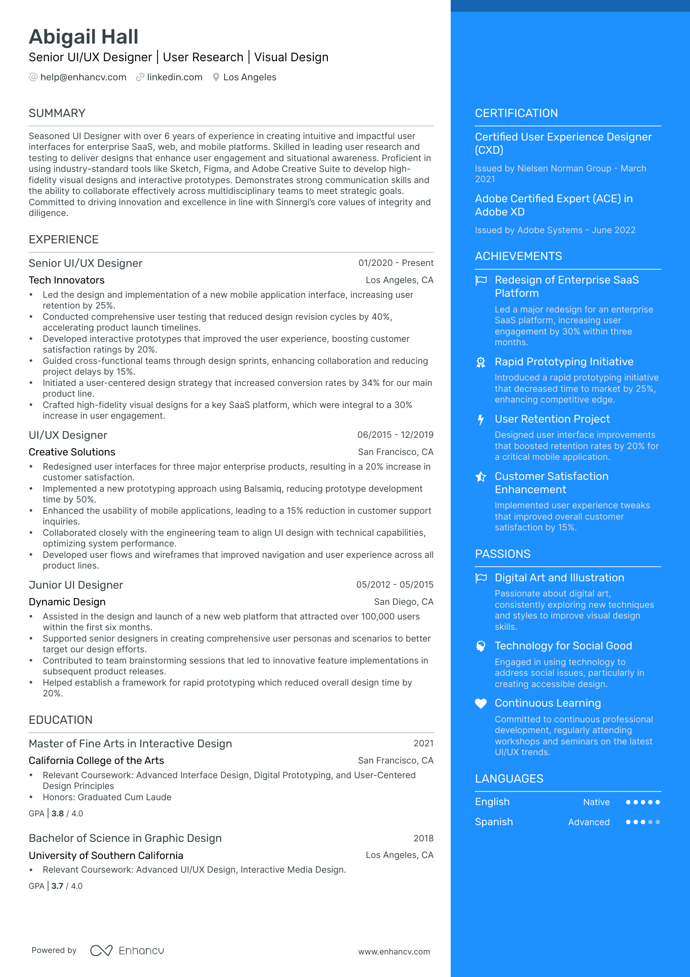 UI Designer Resume Example