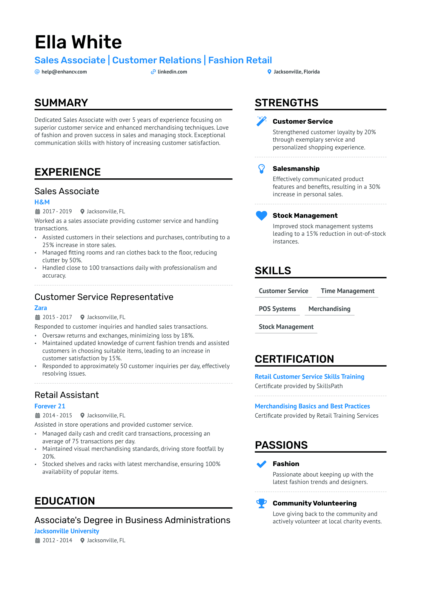 Clothing Store Sales Associate Resume Example