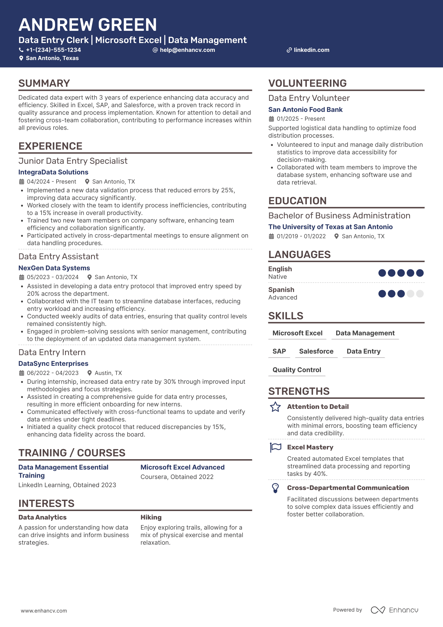 Lead Data Entry Clerk Resume Example