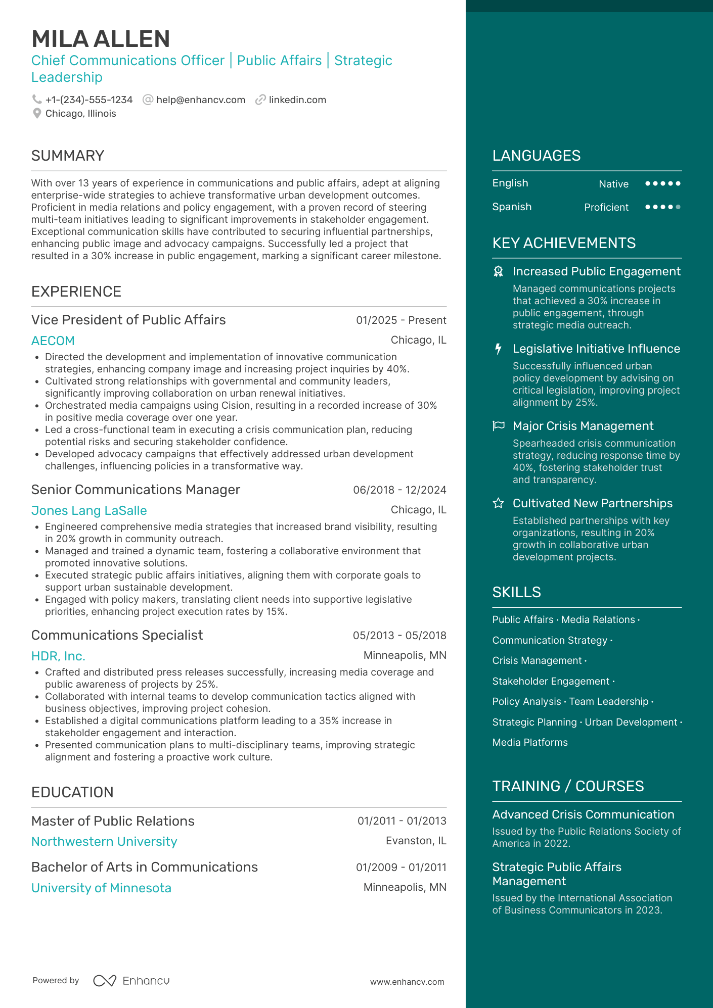Chief Communications Officer for Public Affairs Resume Example