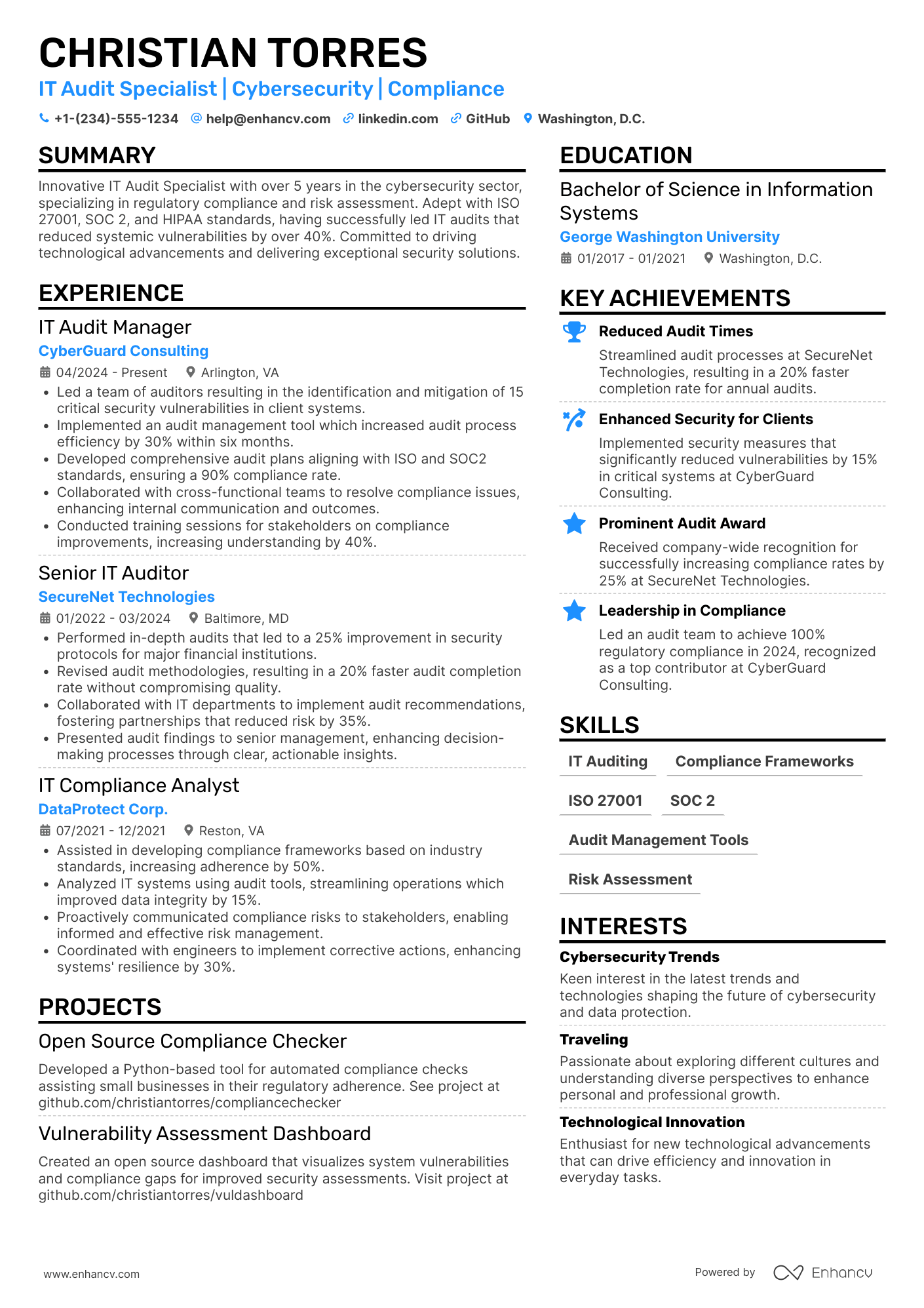IT Audit Specialist Resume Example