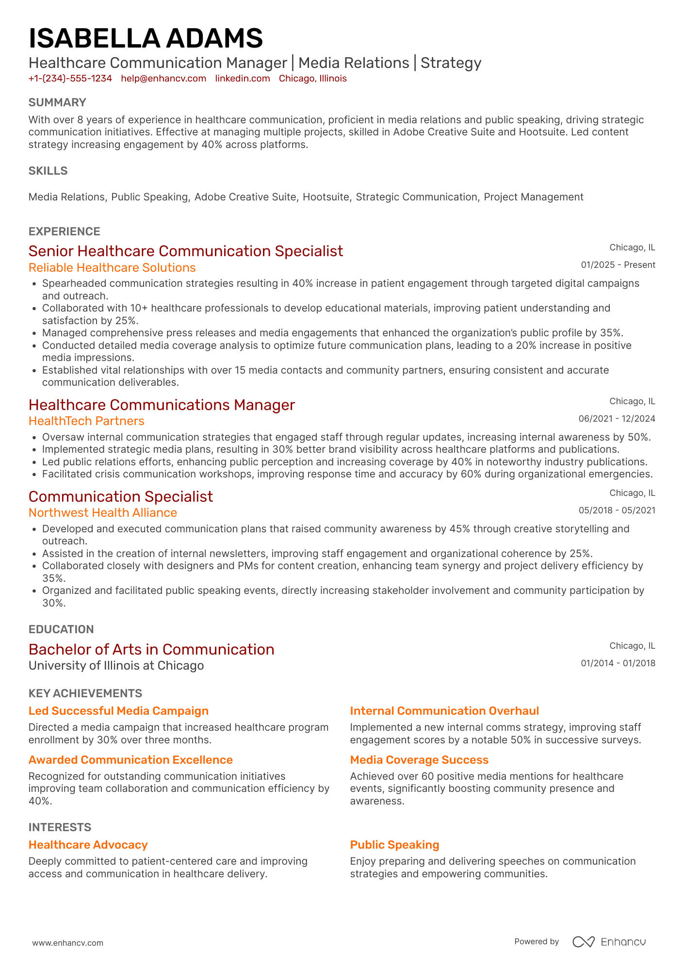 Healthcare Communication Manager Resume Example